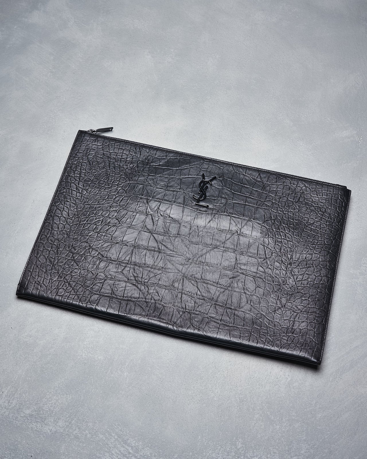 Saint Laurent Logo-Appliquéd Croc-Effect zip document holder