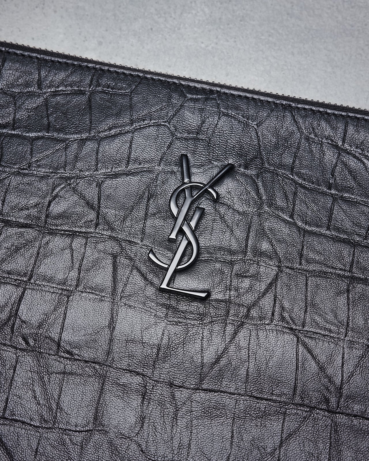 Saint Laurent Logo-Appliquéd Croc-Effect zip document holder