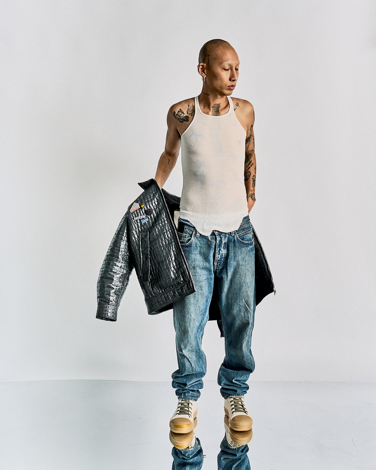 Song For The Mute 22.2 Les Olympiades croc embossed Faux-Leather Jacket