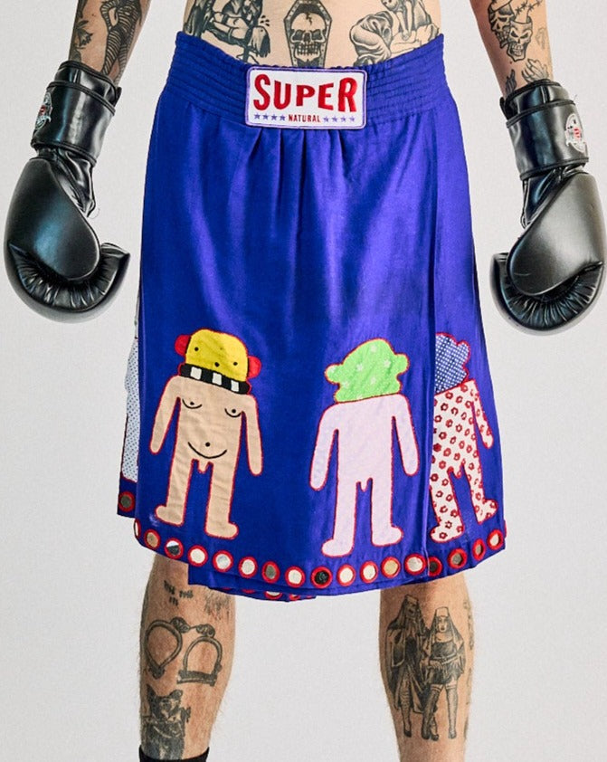 Walter Van Beirendonck 2005 Super natural embroidered boxing skort