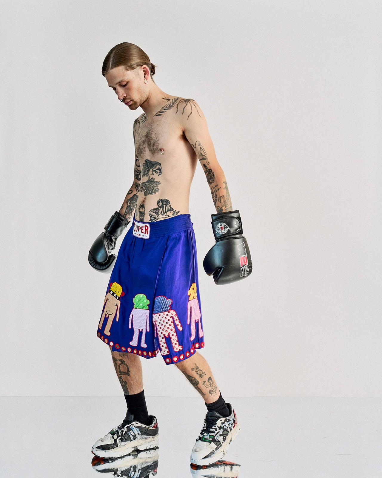 Walter Van Beirendonck 2005 Super natural embroidered boxing skort