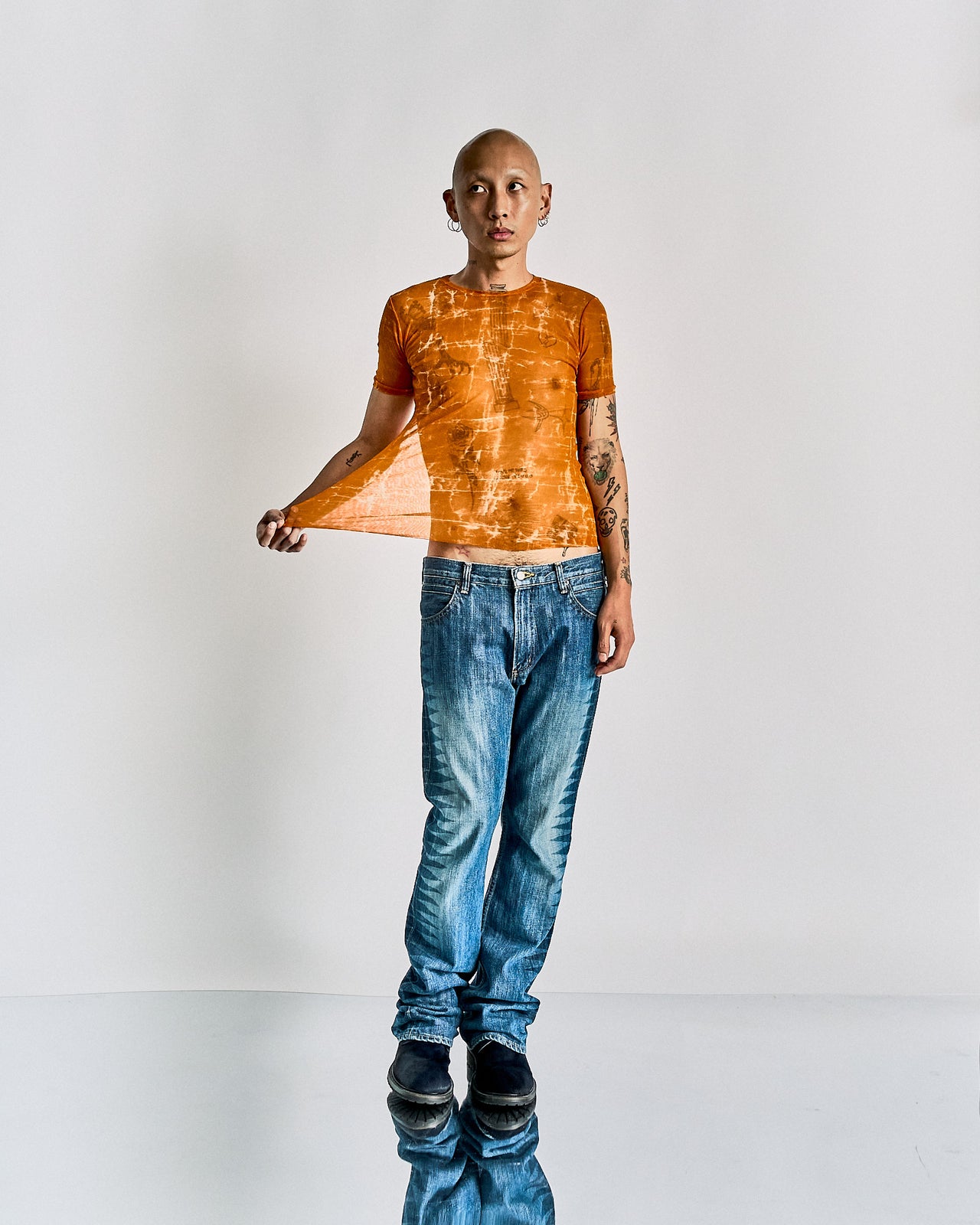 Mesh print s/sleeve top