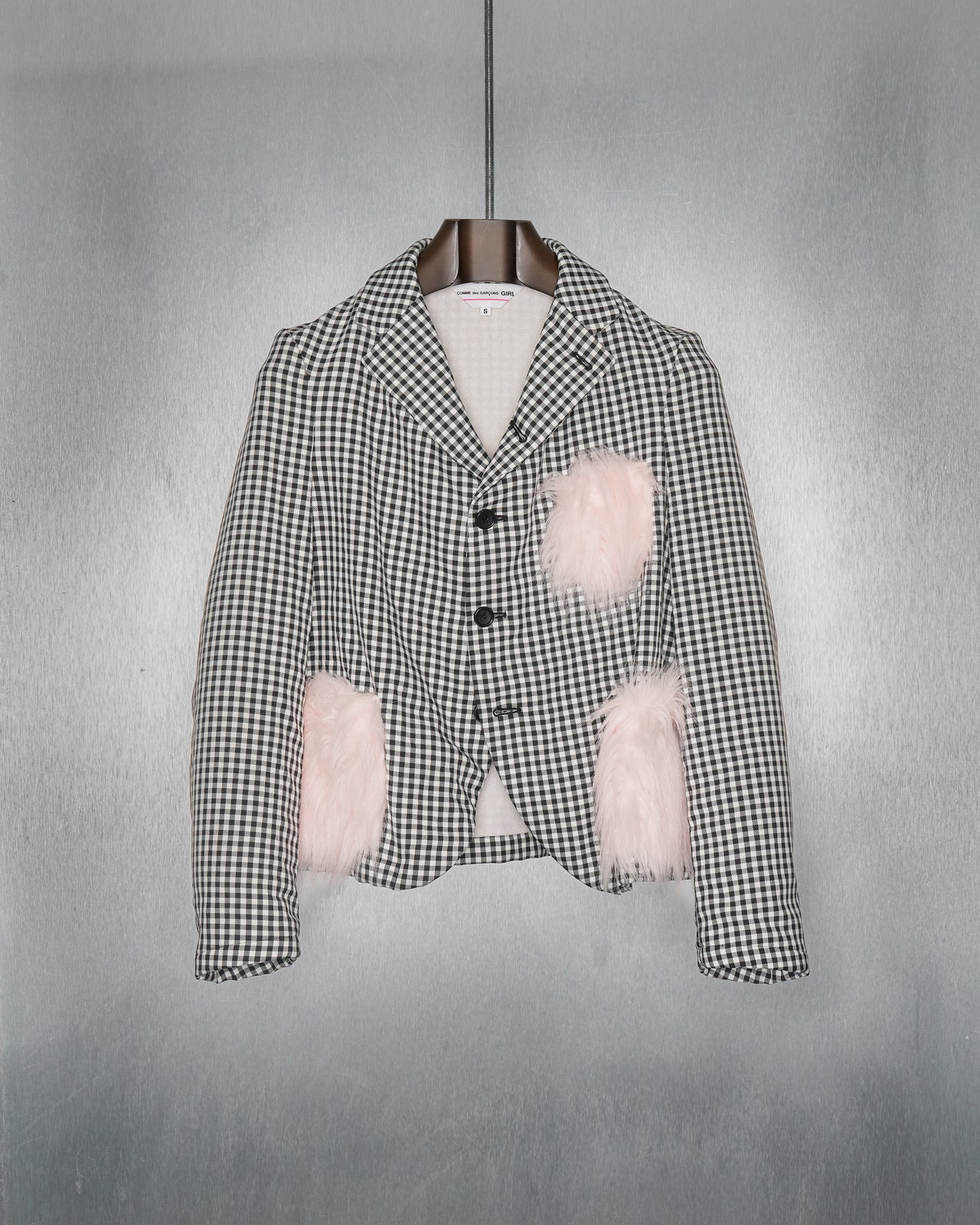 Comme des Garçons GIRL AW 2016 Fur pocket gingham blazer
