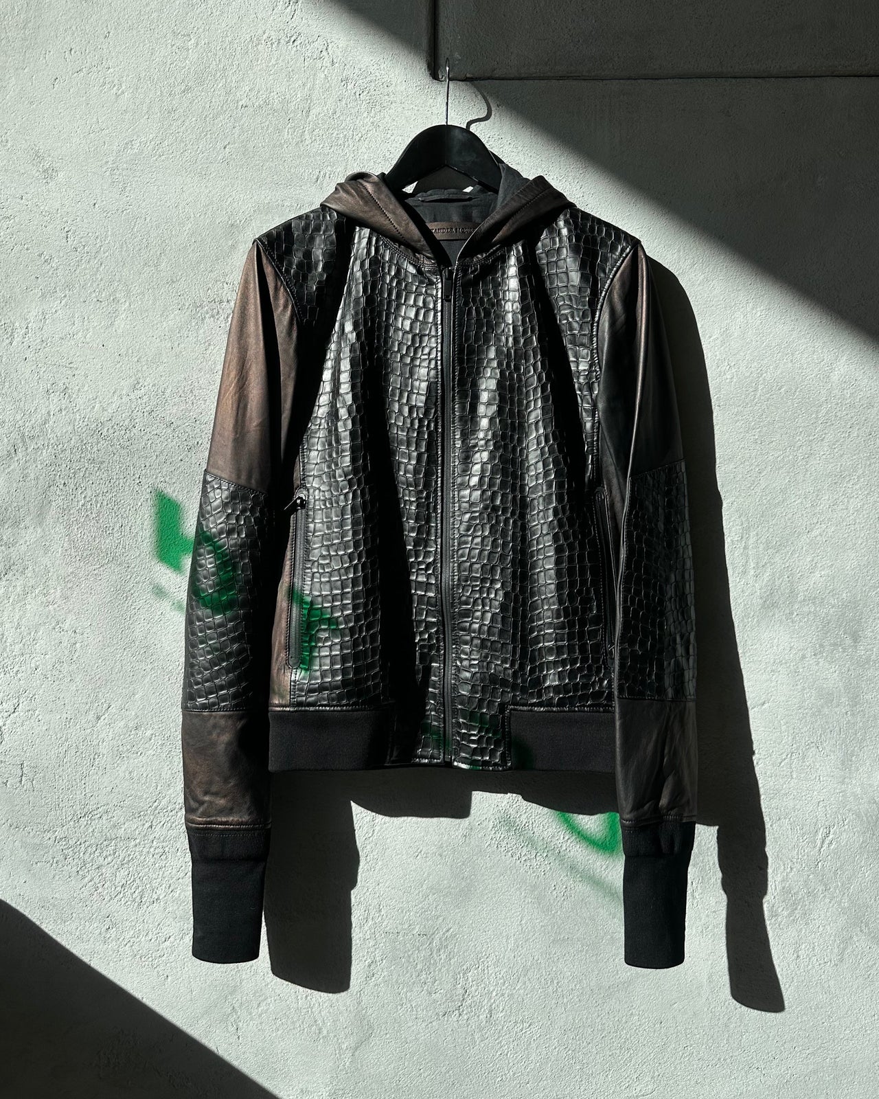 Alexander Mcqueen Croc Embossed Lambs leather bomber jacket