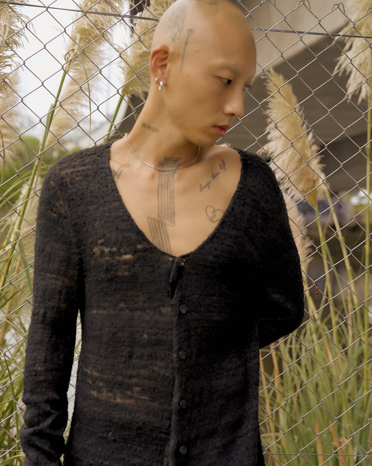 Label Under Construction Hand punched silk cardigan