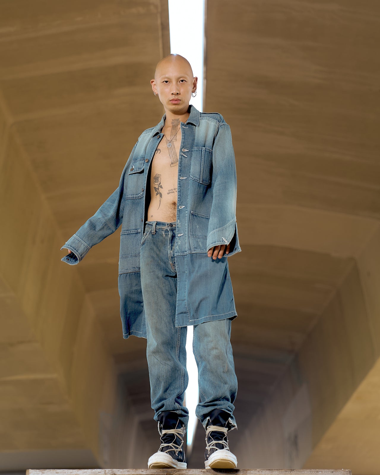 Maison Mihara Yasuhiro Panelled denim chore jacket