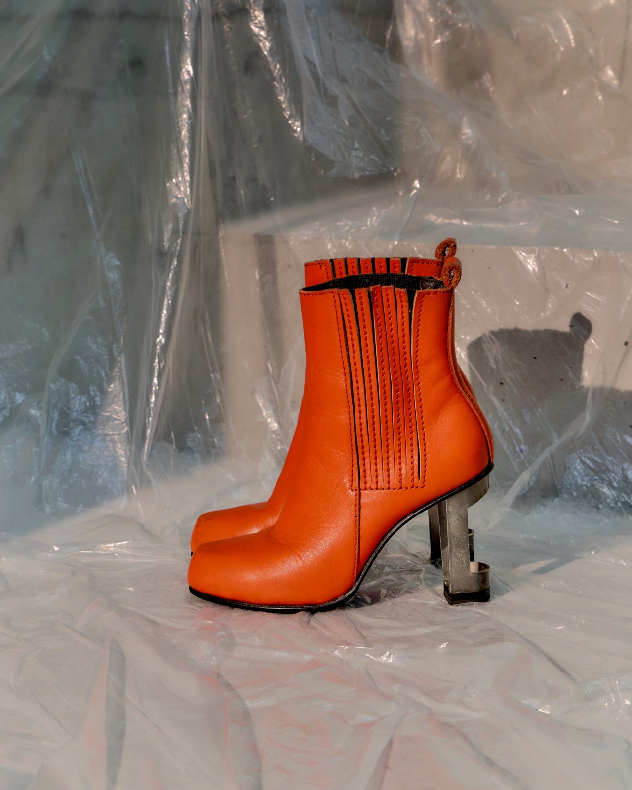 Dirk Bikkembergs 1990's Leather and Steel Cutout Heel Boot
