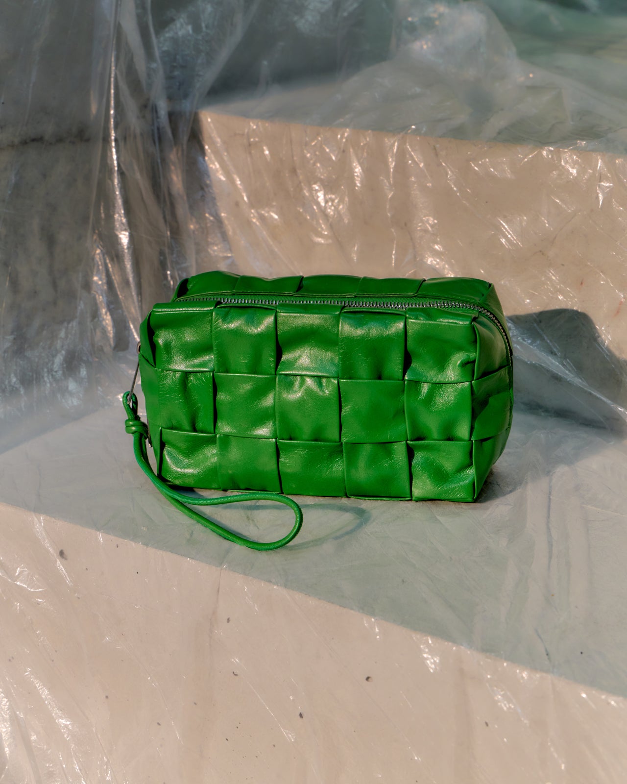 Bottega Veneta Waxed Leather Intrecciato Clutch Bag