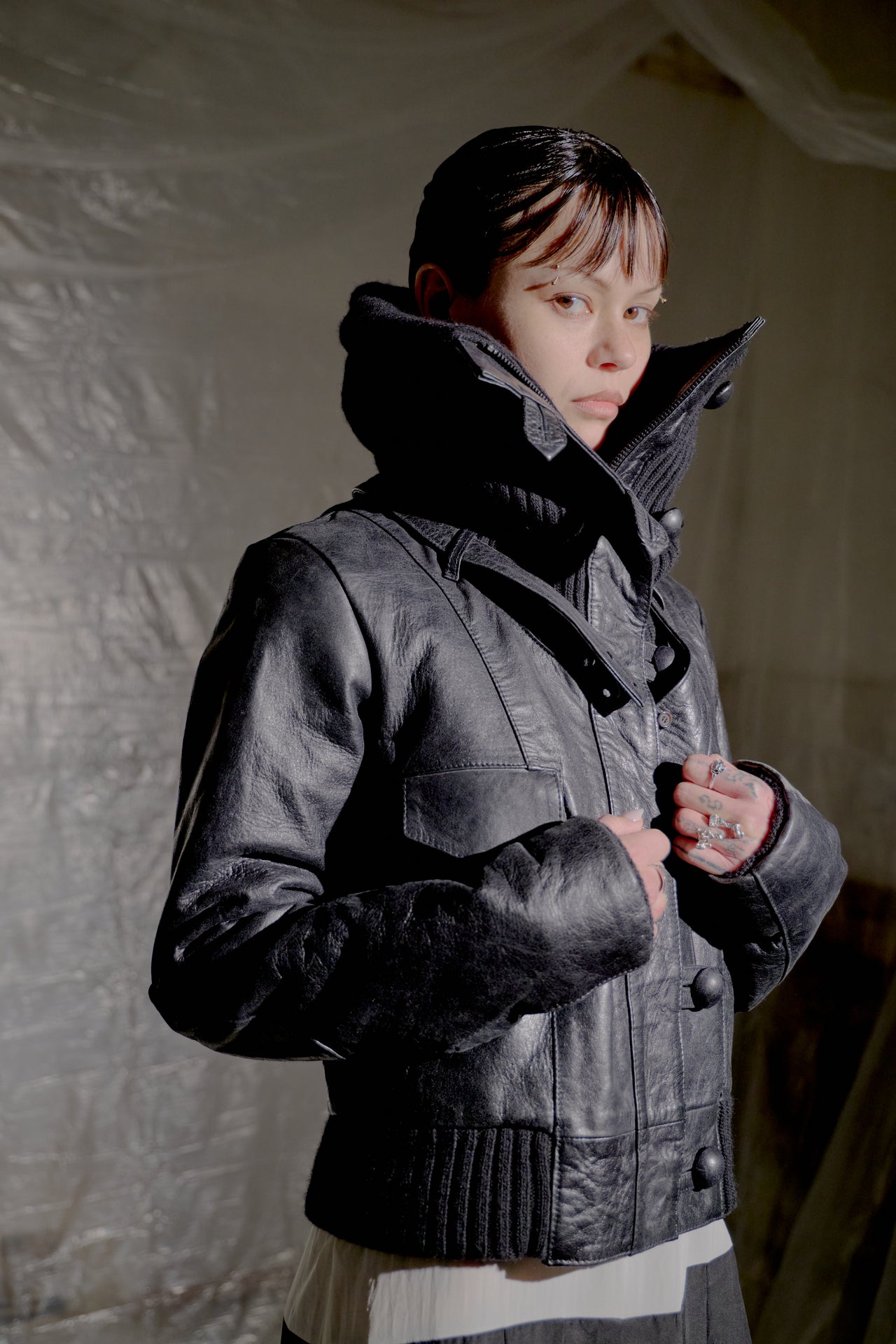 Balenciaga FW 2002 Look 1 Ribbed Collar Leather Jacket