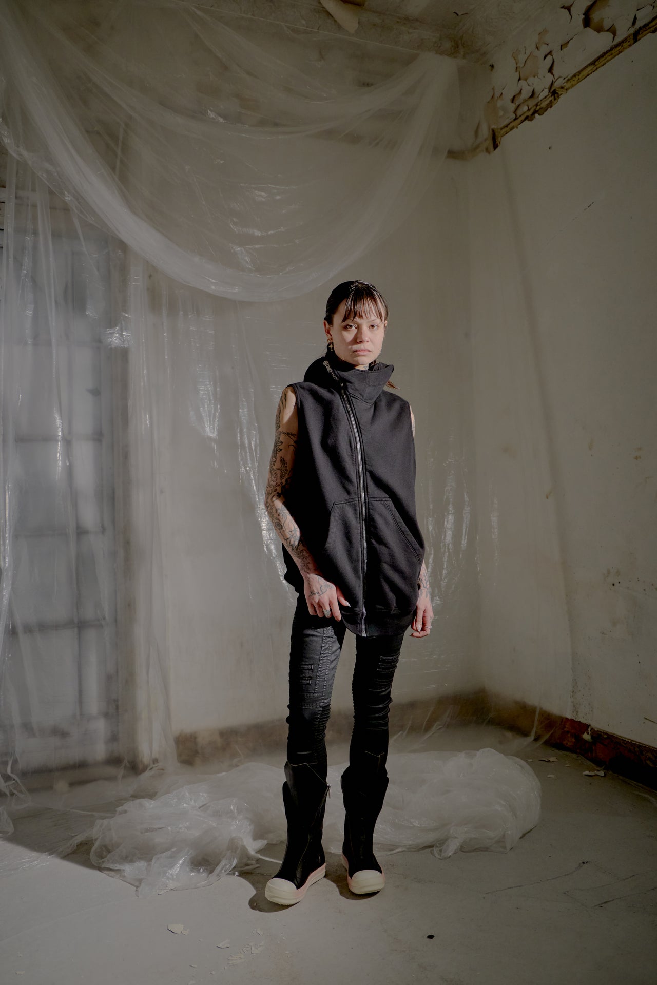 Rick Owens DRKSHDW SS 2017 Sleeveless Asymmetric Zip Hoodie