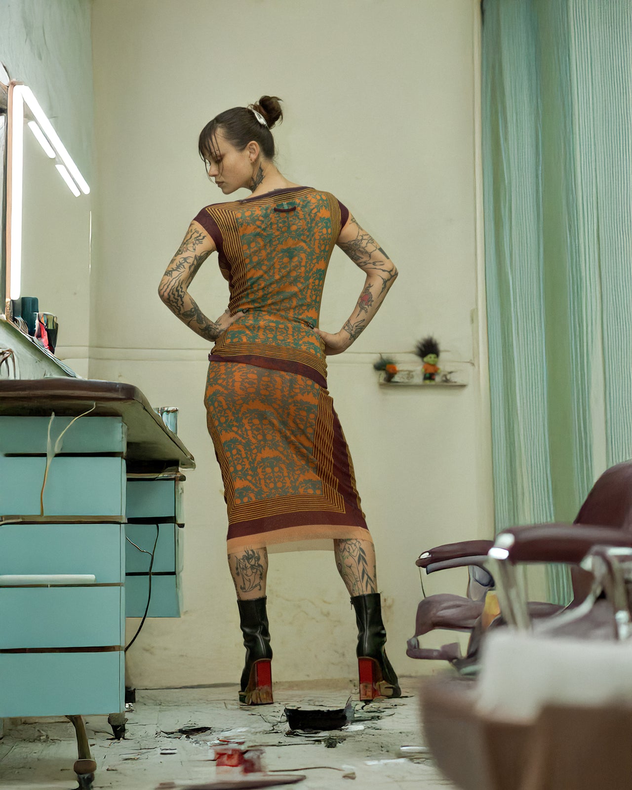 Jean Paul Gaultier SS 1996 'Cyberbaba' Batik mesh skirt