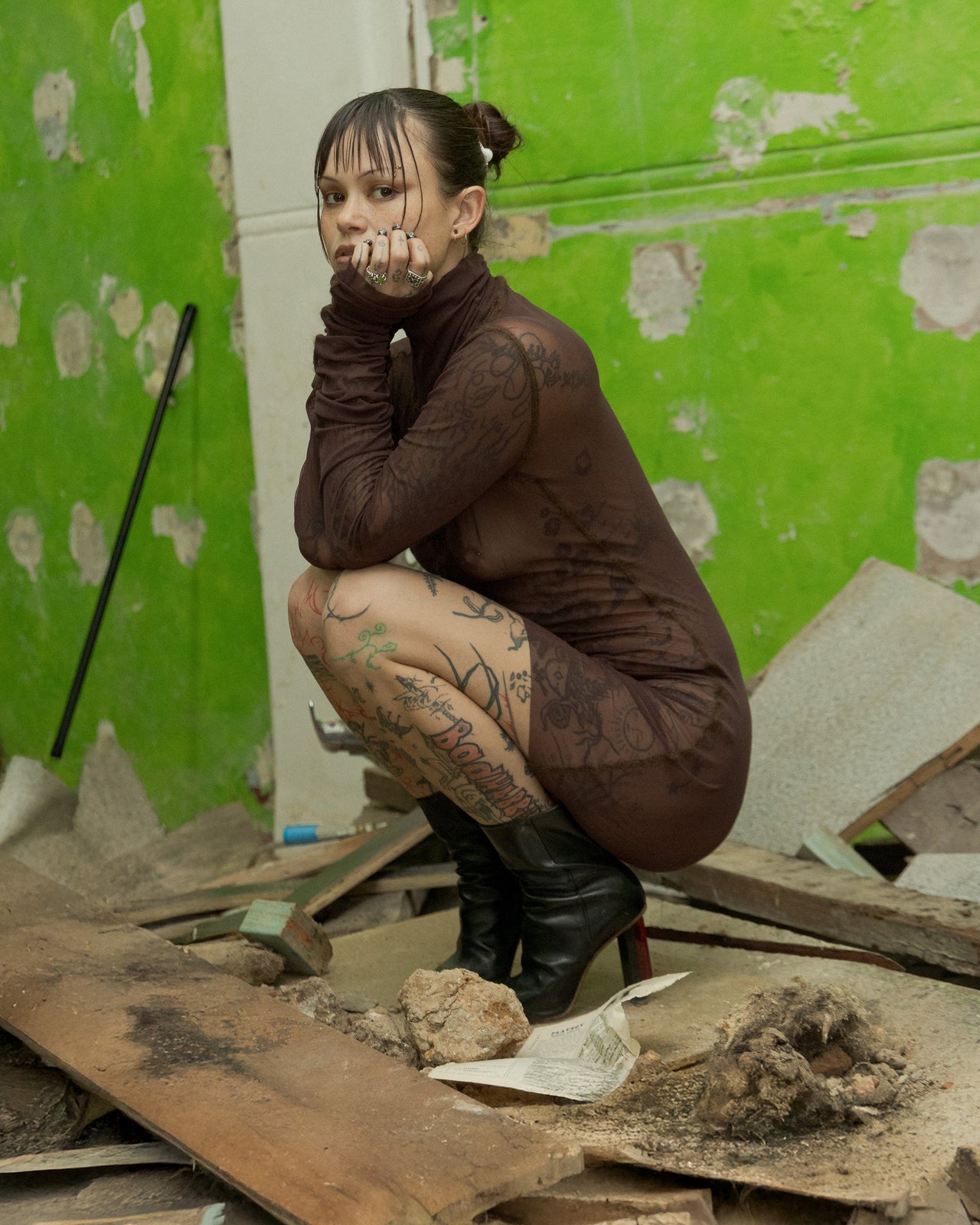 Jean Paul Gaultier Maille femme 1990's Wool seam mesh dress