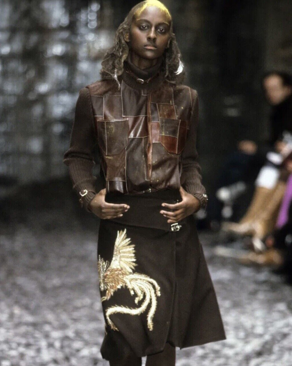 Alexander Mcqueen FW 2000 Look 27 Patchwork Leather Knit Jacket