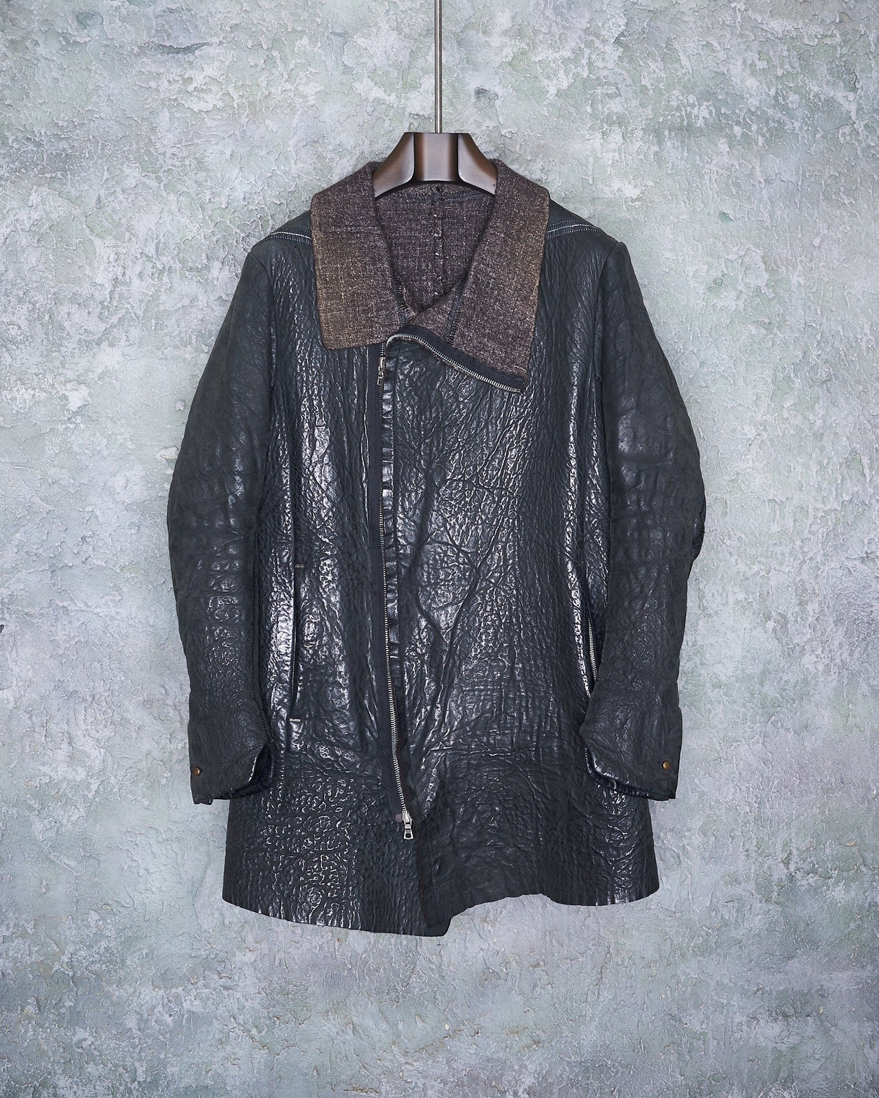 Isaac Sellam Dorsal wool and wrinkled lamb leather jacket
