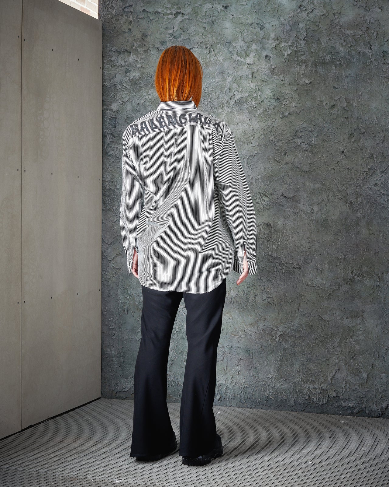Balenciaga 2019 oversized back logo pinstriped shirt