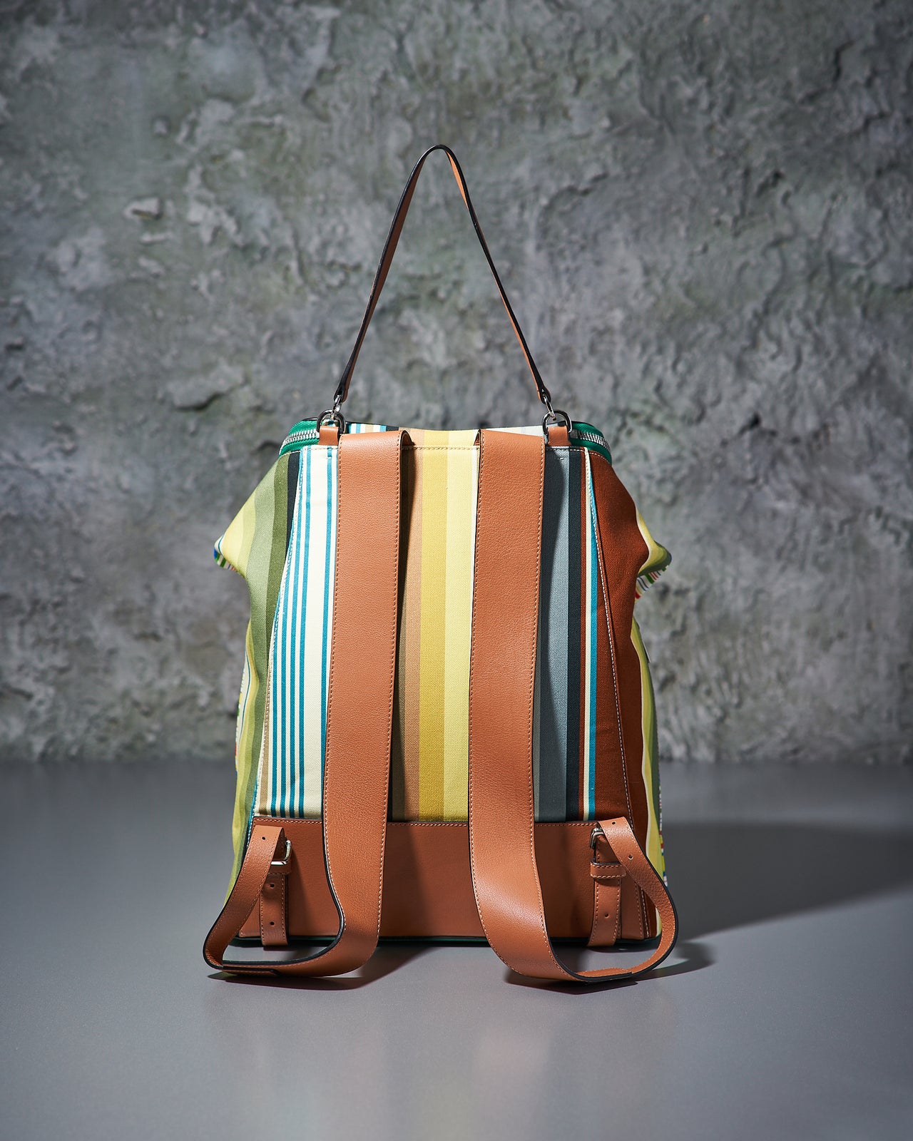 Loewe Goya Striped Canvas and Leather Backpack