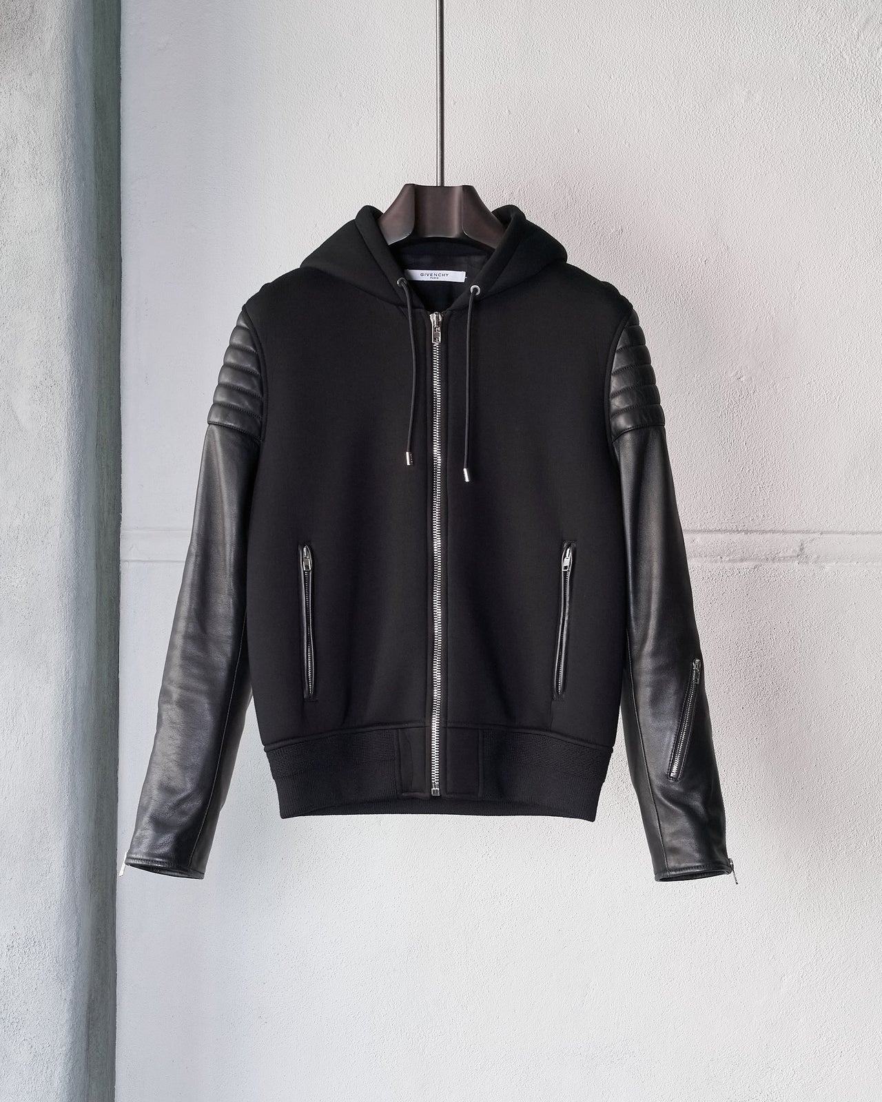 Givenchy Neoprene and leather bomber jacket with hood