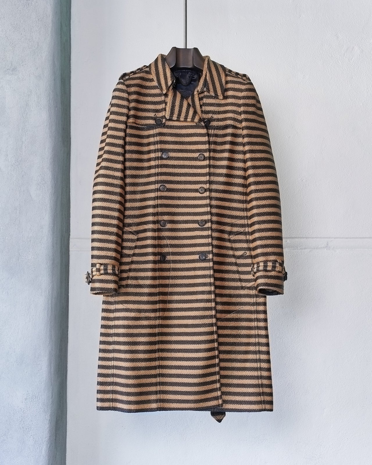 Burberry Christopher Bailey 2017 Striped Raffia-weave Trench Coat