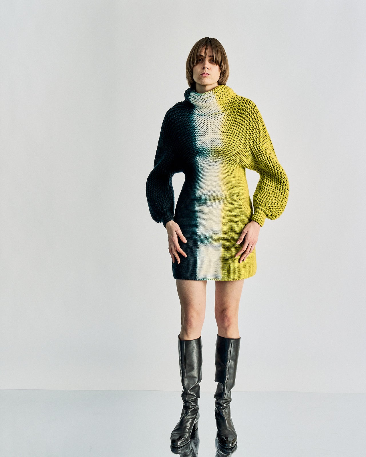 2012 Sculptural wool knit gradient dress