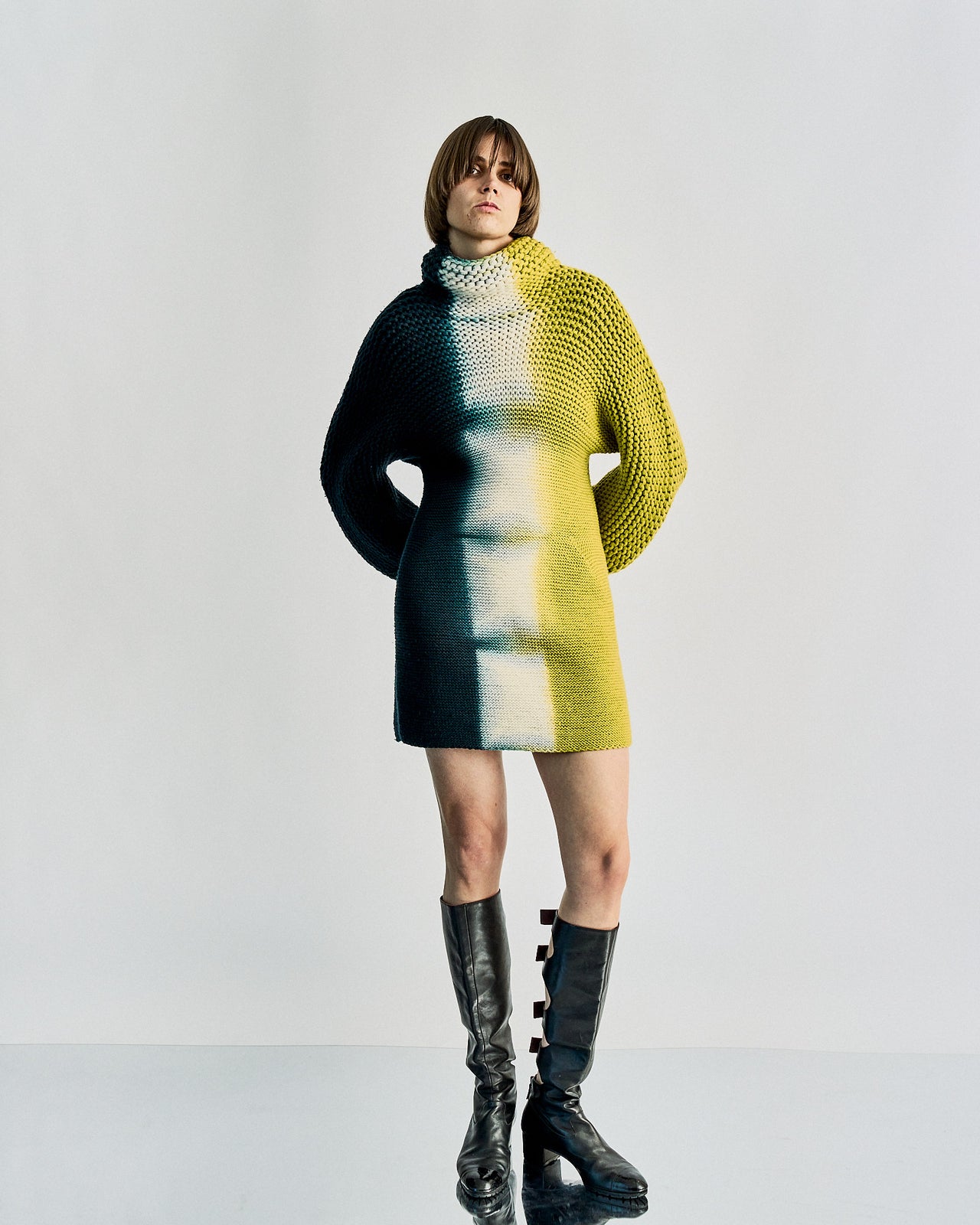 2012 Sculptural wool knit gradient dress