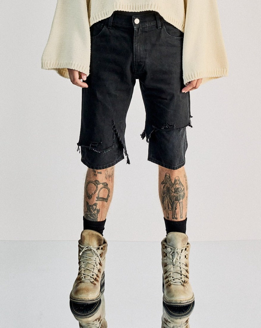 Raf Simons SS 2020 Stacked destroyed denim short