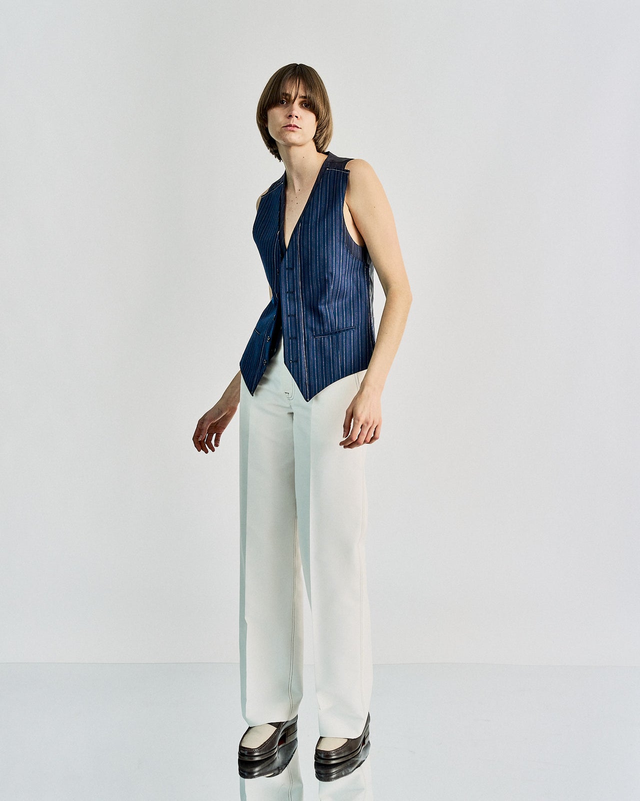 Celine Contrast stitch wide leg trouser