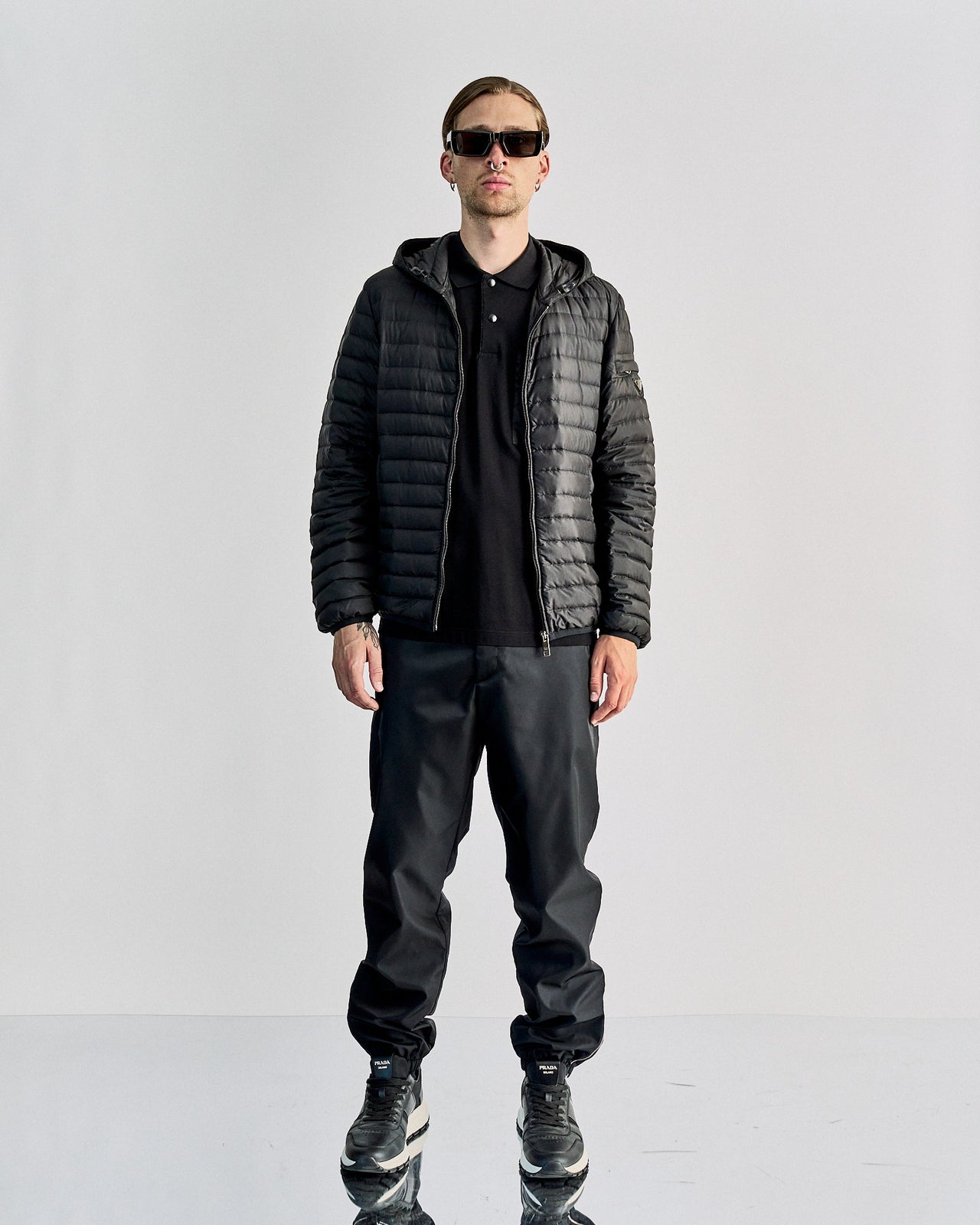 Prada 2015 Logo plaque quilted puffer jacket with hood