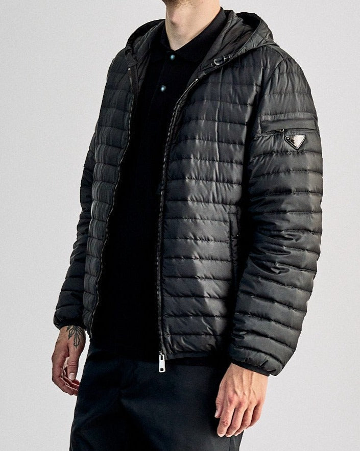 Prada 2015 Logo plaque quilted puffer jacket with hood