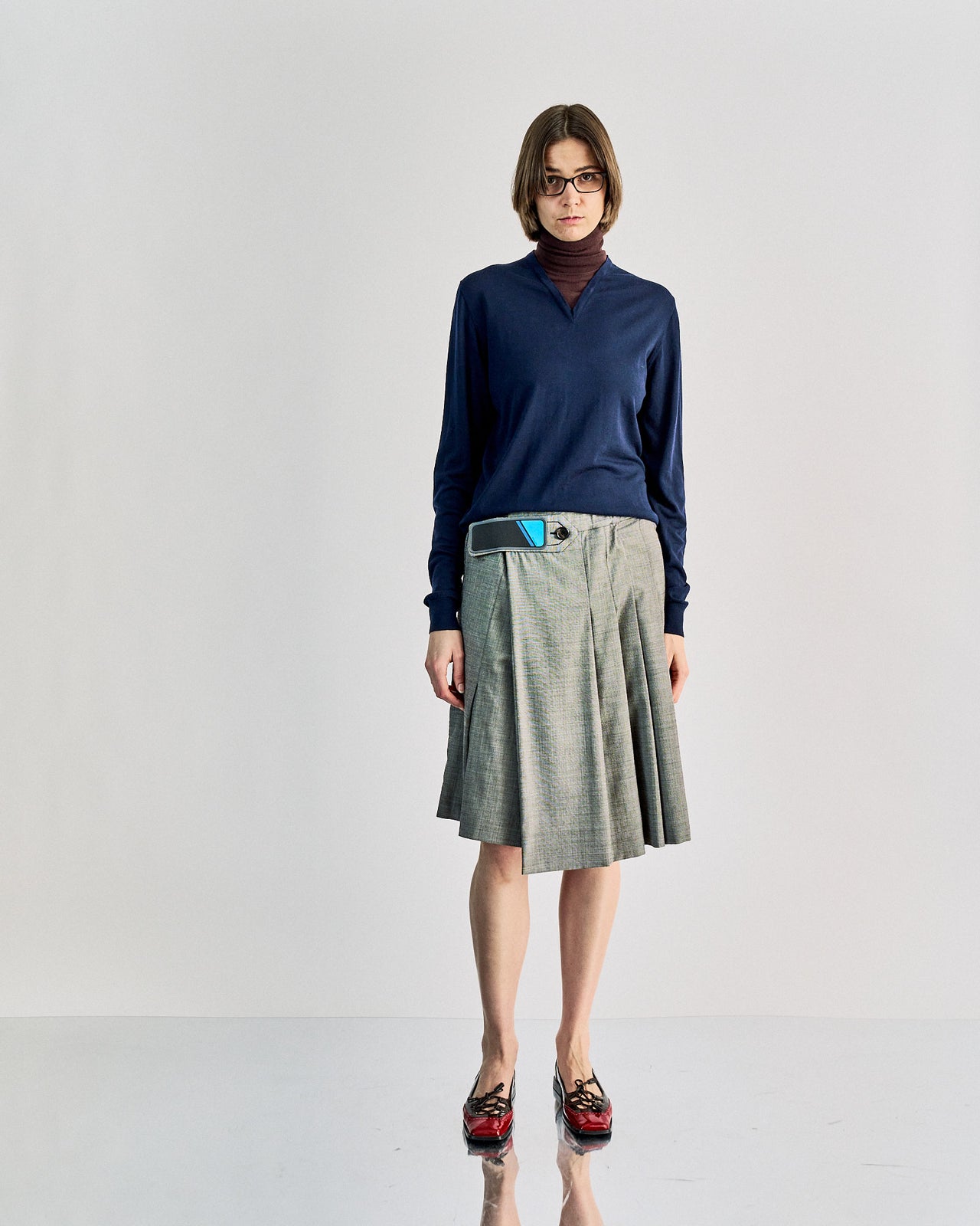 Prada 2016 wool velcro pleated skirt