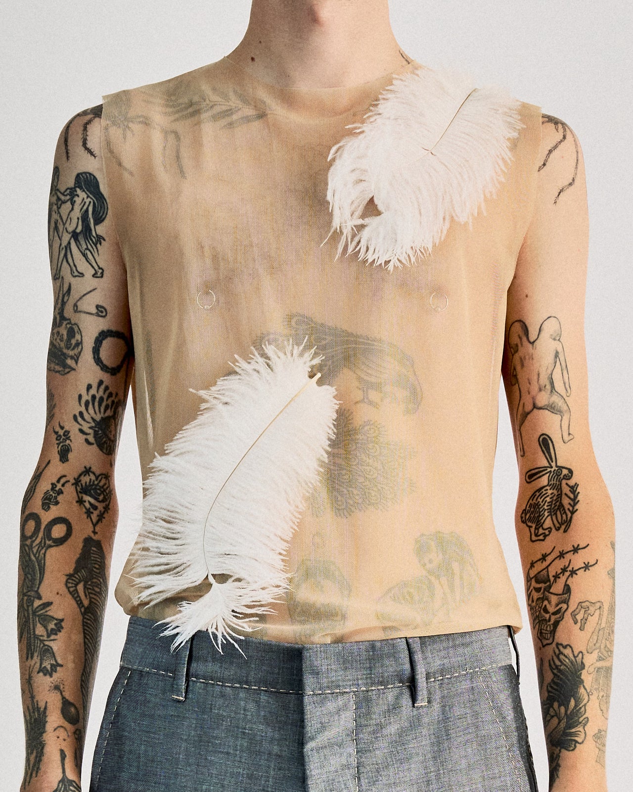 JW Anderson SS 2016 Feather mesh tank