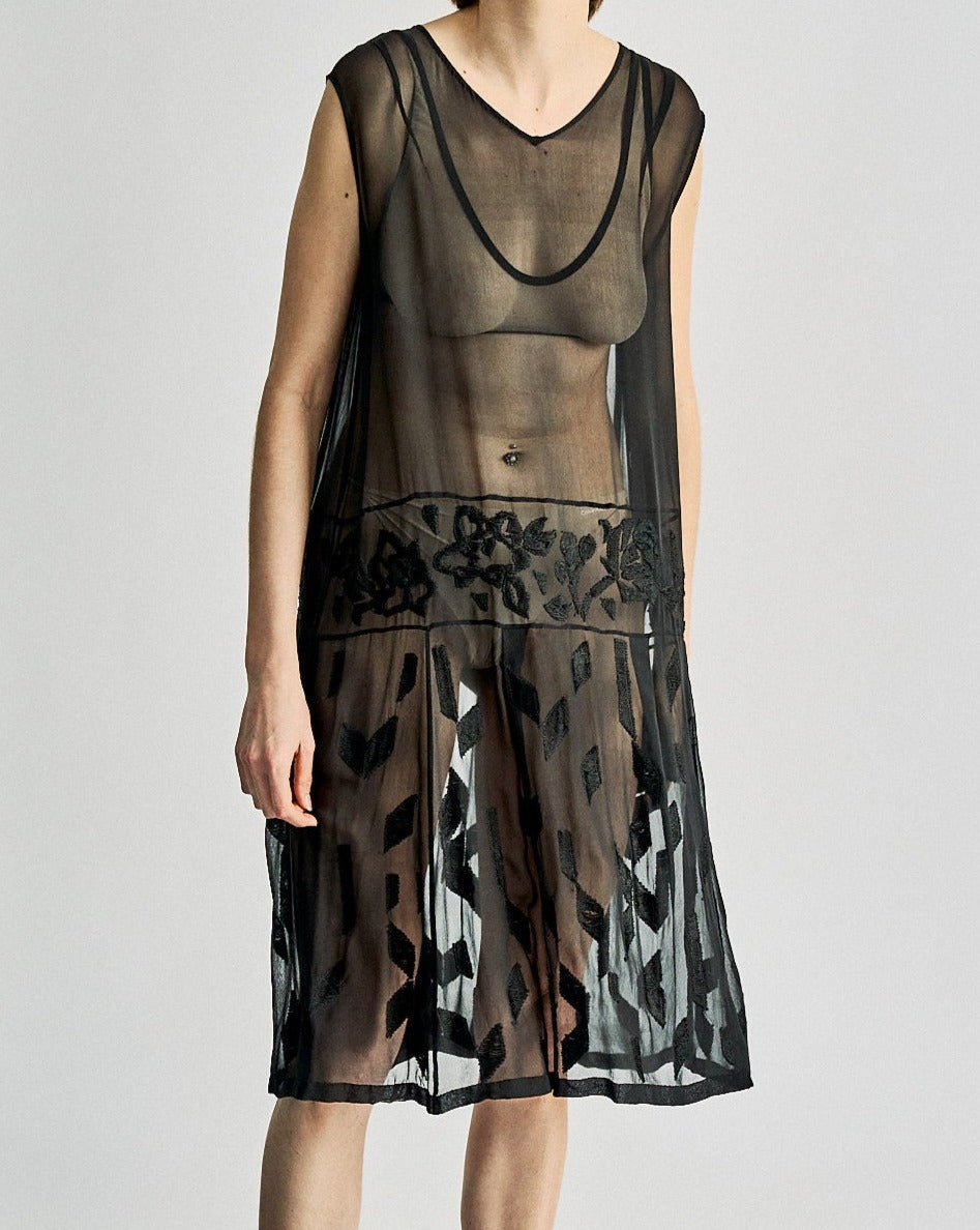 Dries Van Noten Embroidered sheer silk slip dress