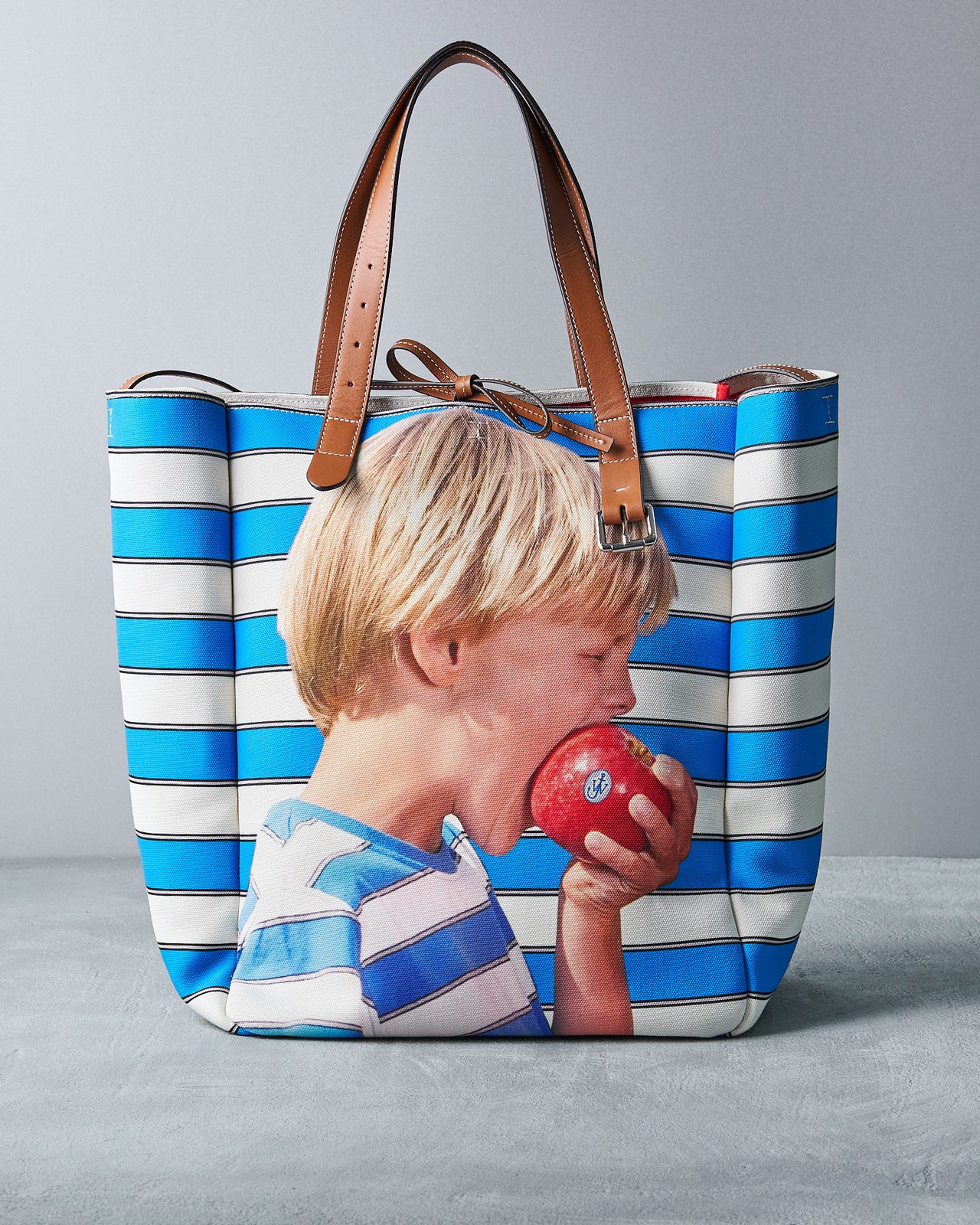 JW Anderson 2023 Printed Leather Trim Tote Bag