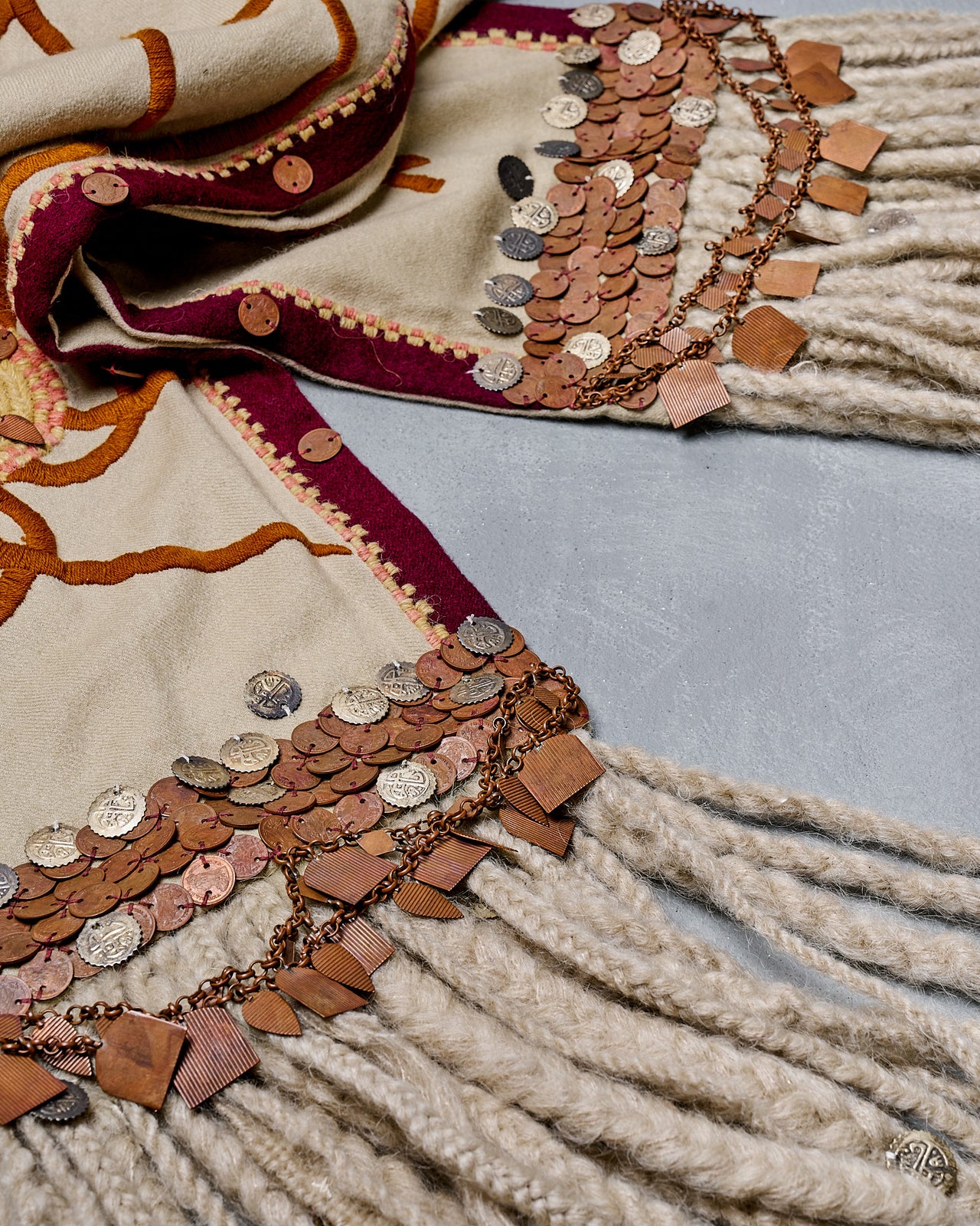 Dries Van Noten FW 2002 Coin Embellished Tassel Scarf