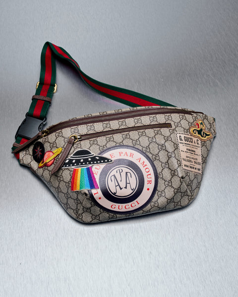 ★【GUCCI】 GG Supreme Belt Bag★HIP SACK CROSS BAG★ GUCCI GG Supreme Monogram Belt Bag Ebony Rare X-Large Size