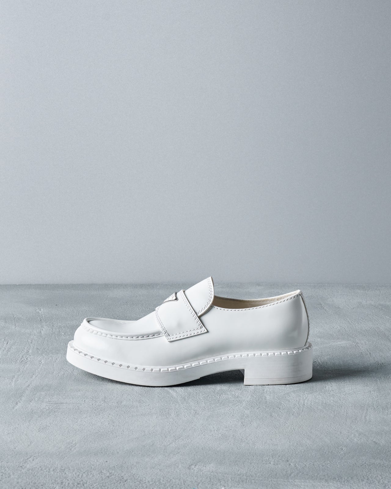 Prada White Chocolate patent leather loafers