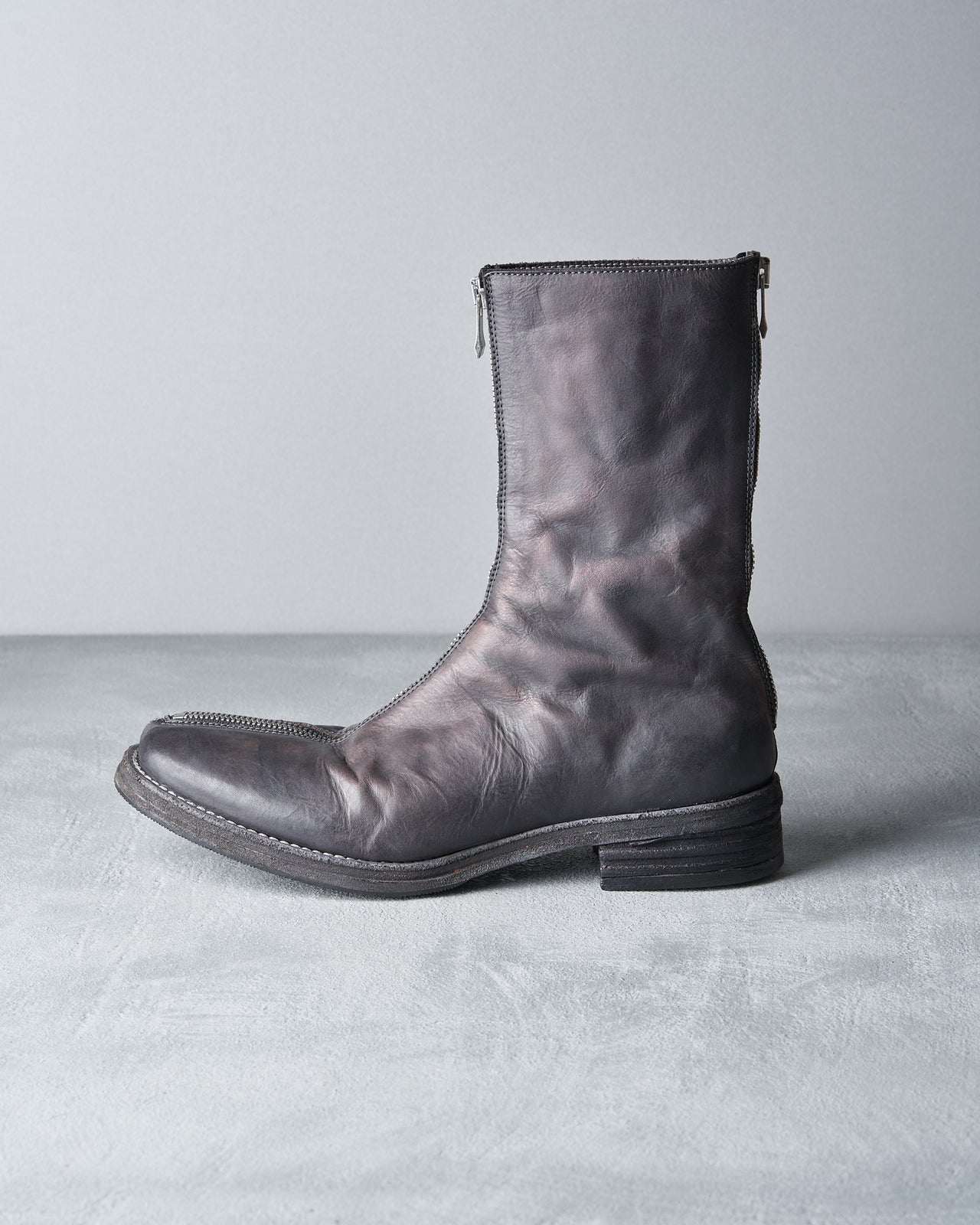 Metallic calf double zip vibram boot
