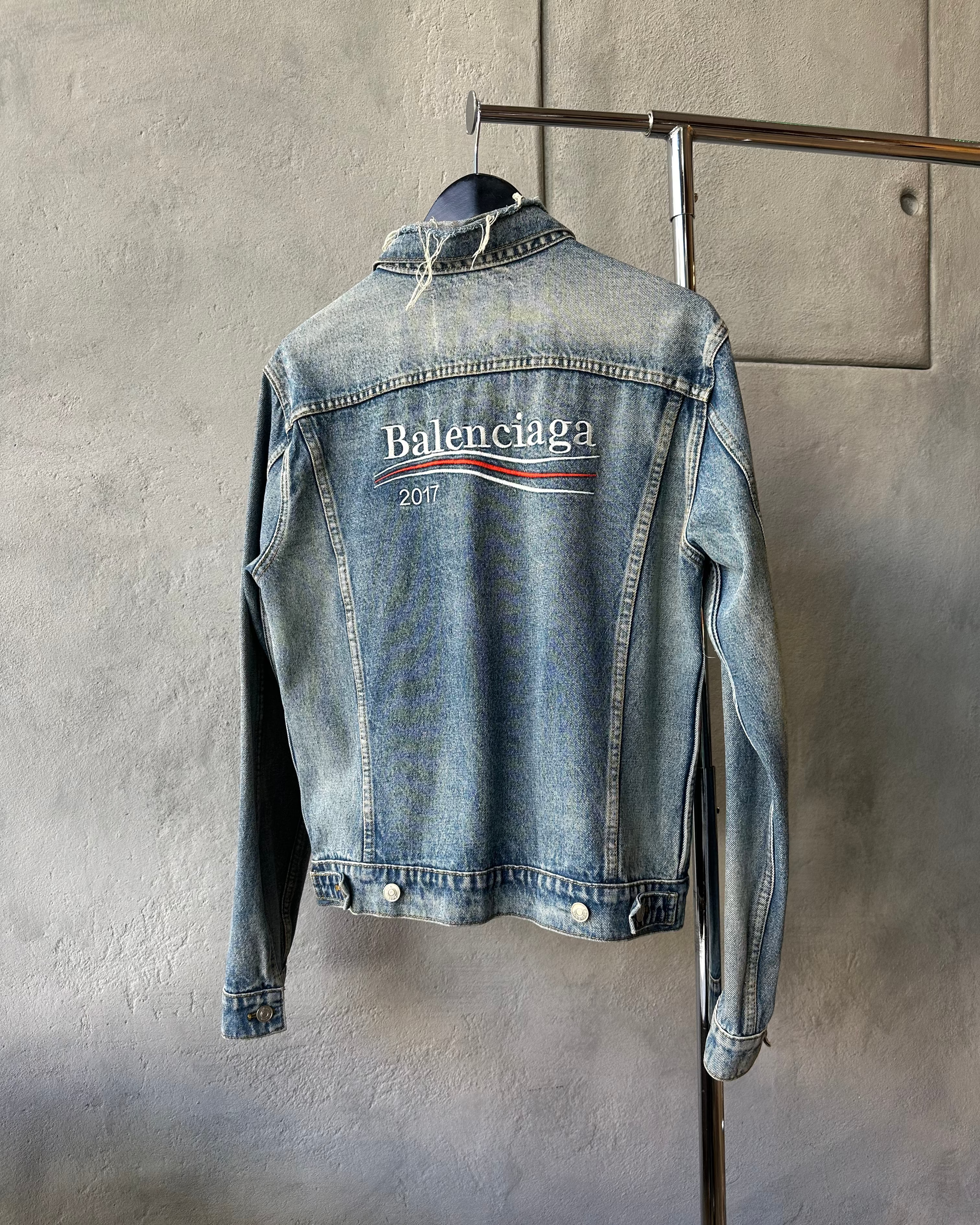 Balenciaga | AW 2017 Distressed Bernie Campaign Logo Denim Jacket