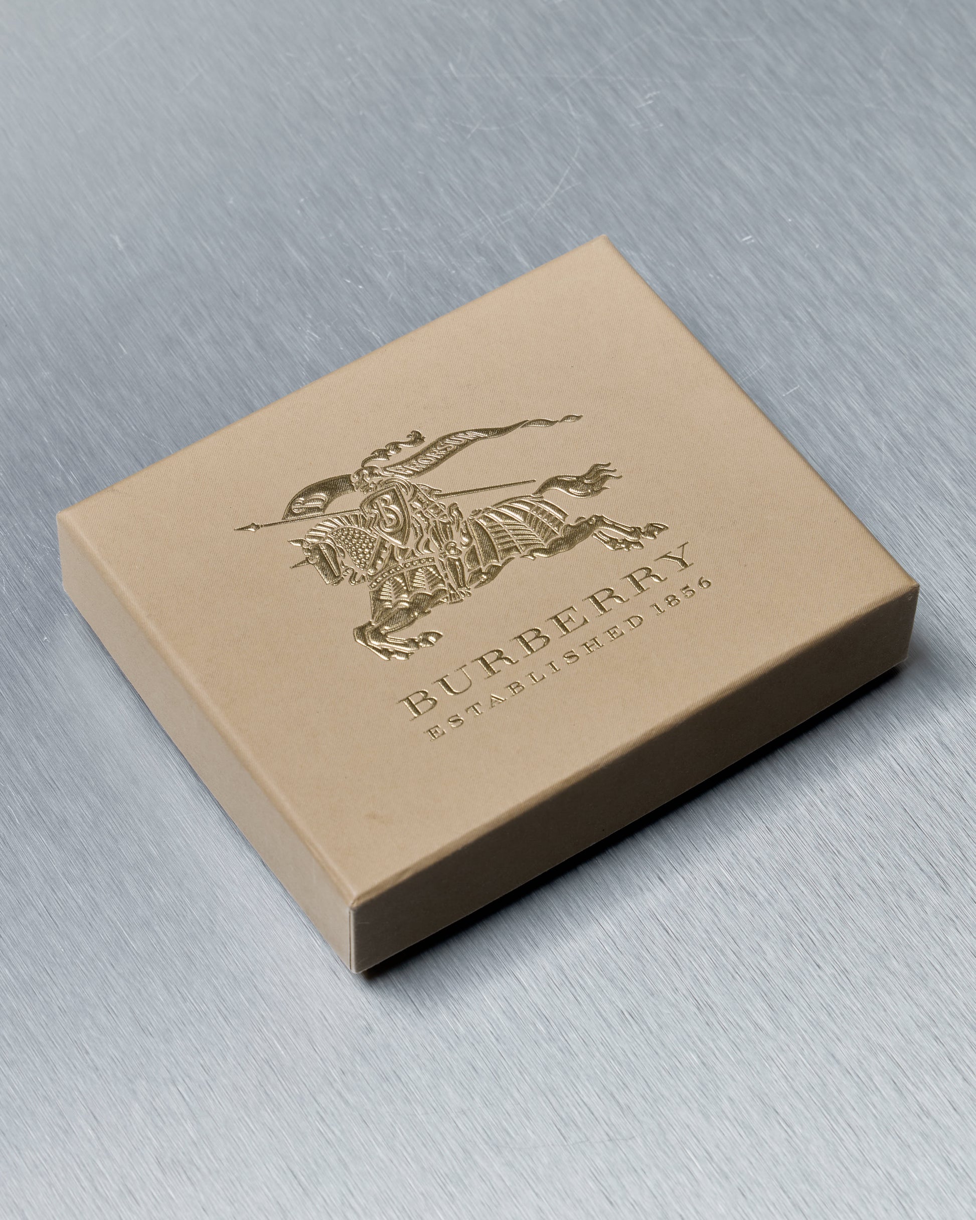 Burberry branded box on a gray background