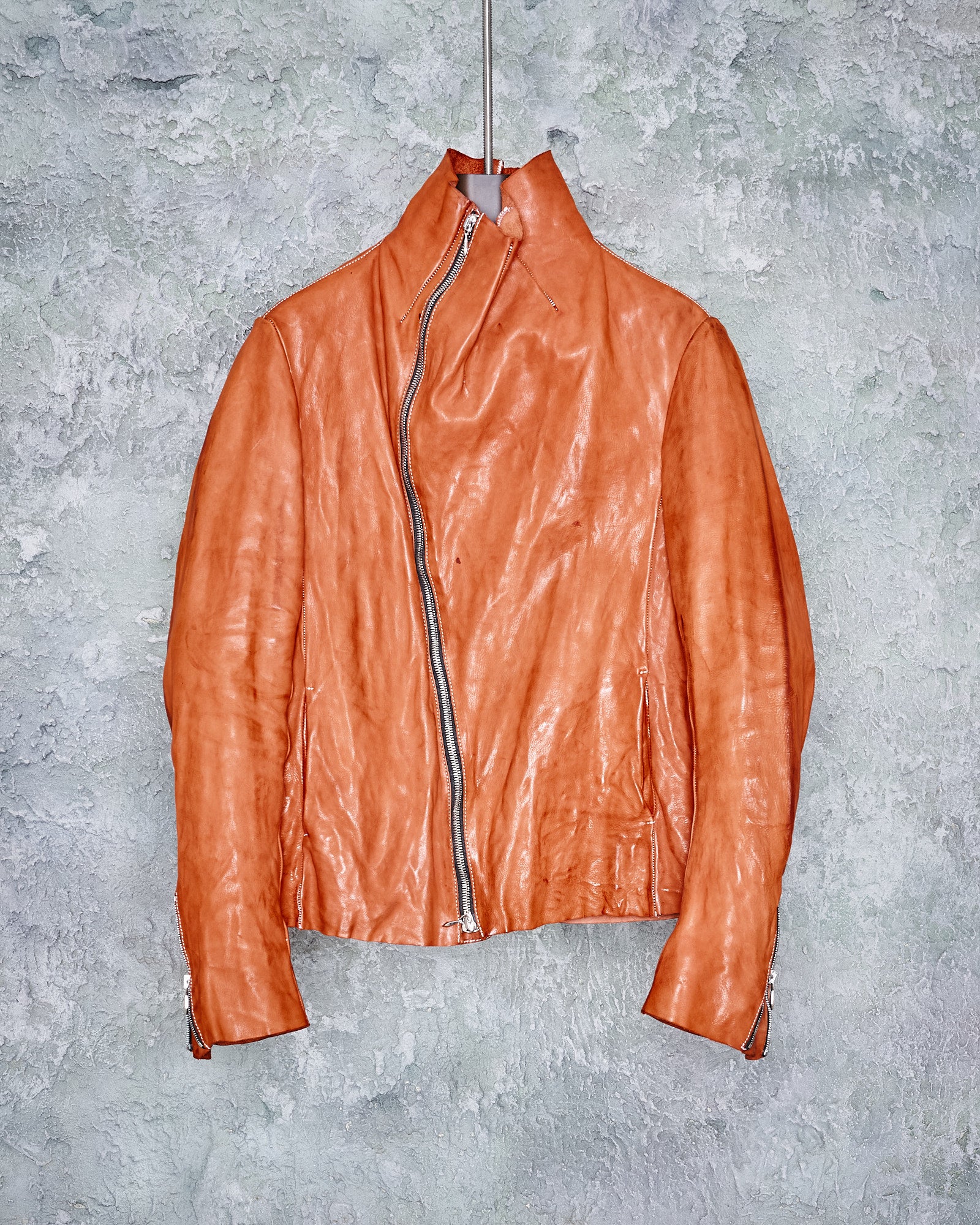 Incarnation | Calf Leather Asymmetric Zip Jacket - KOT-J