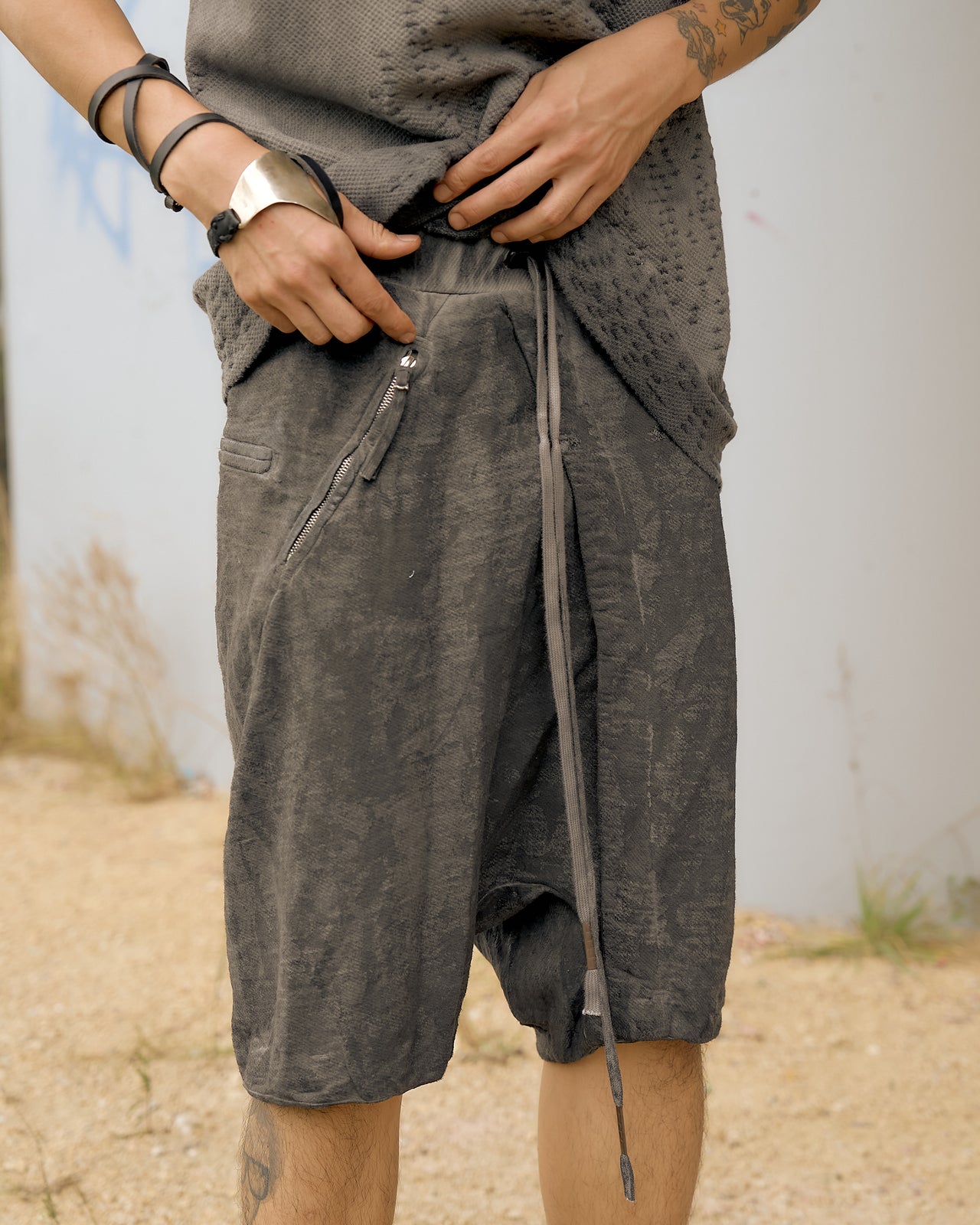 Boris Bidjan Saberi SS 2016 Object dyed wax-coated shorts