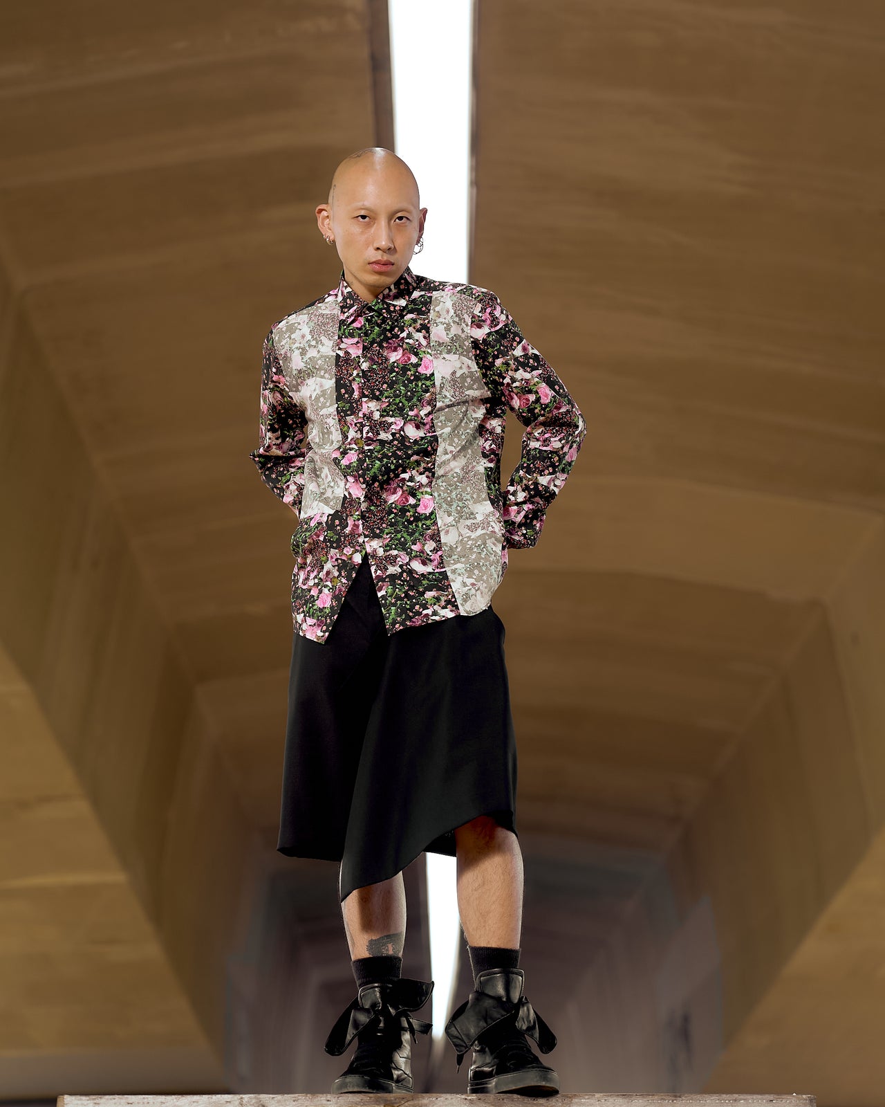 Givenchy 2014 Floral reverse panel collared shirt