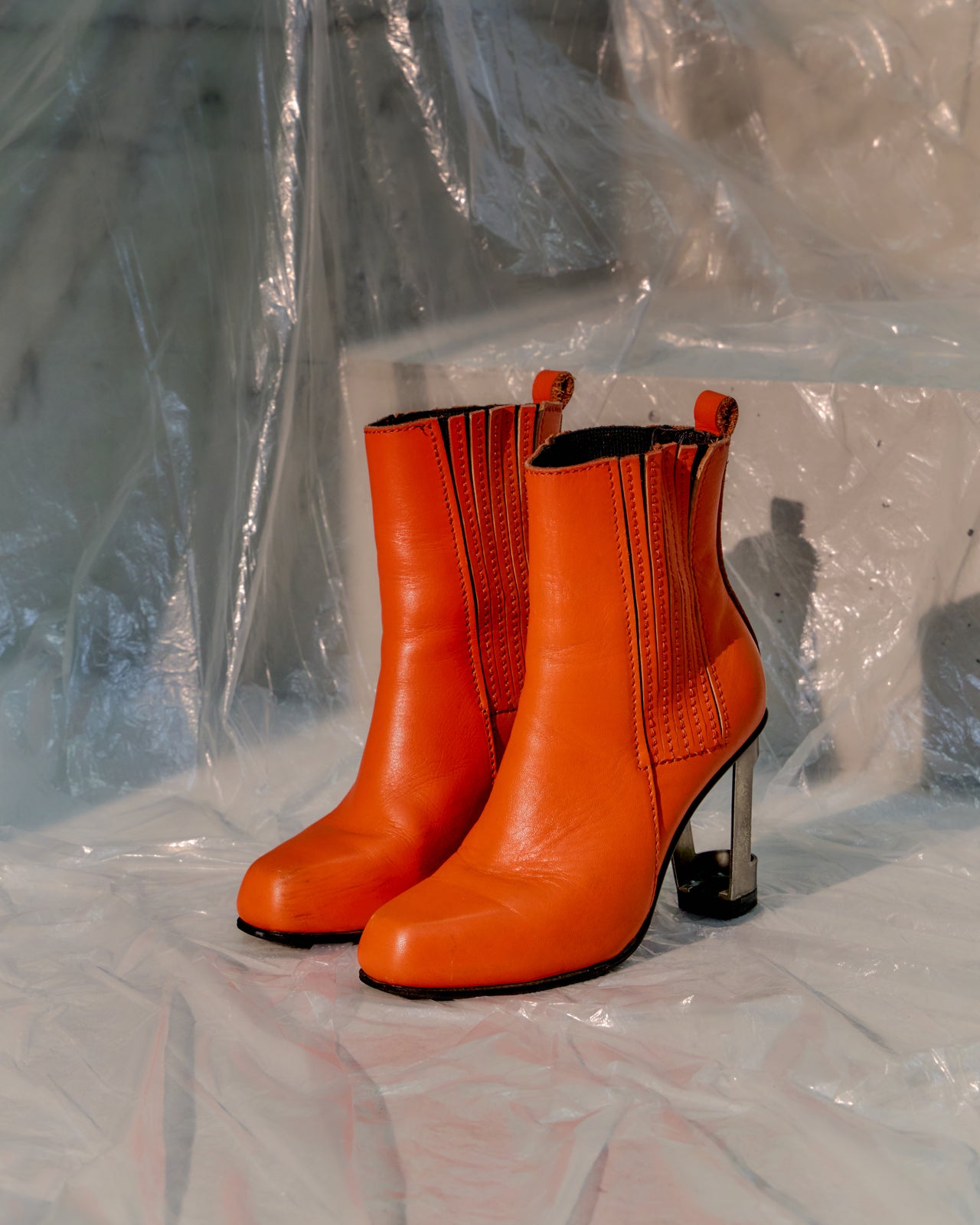 Dirk Bikkembergs 1990's Leather and Steel Cutout Heel Boot
