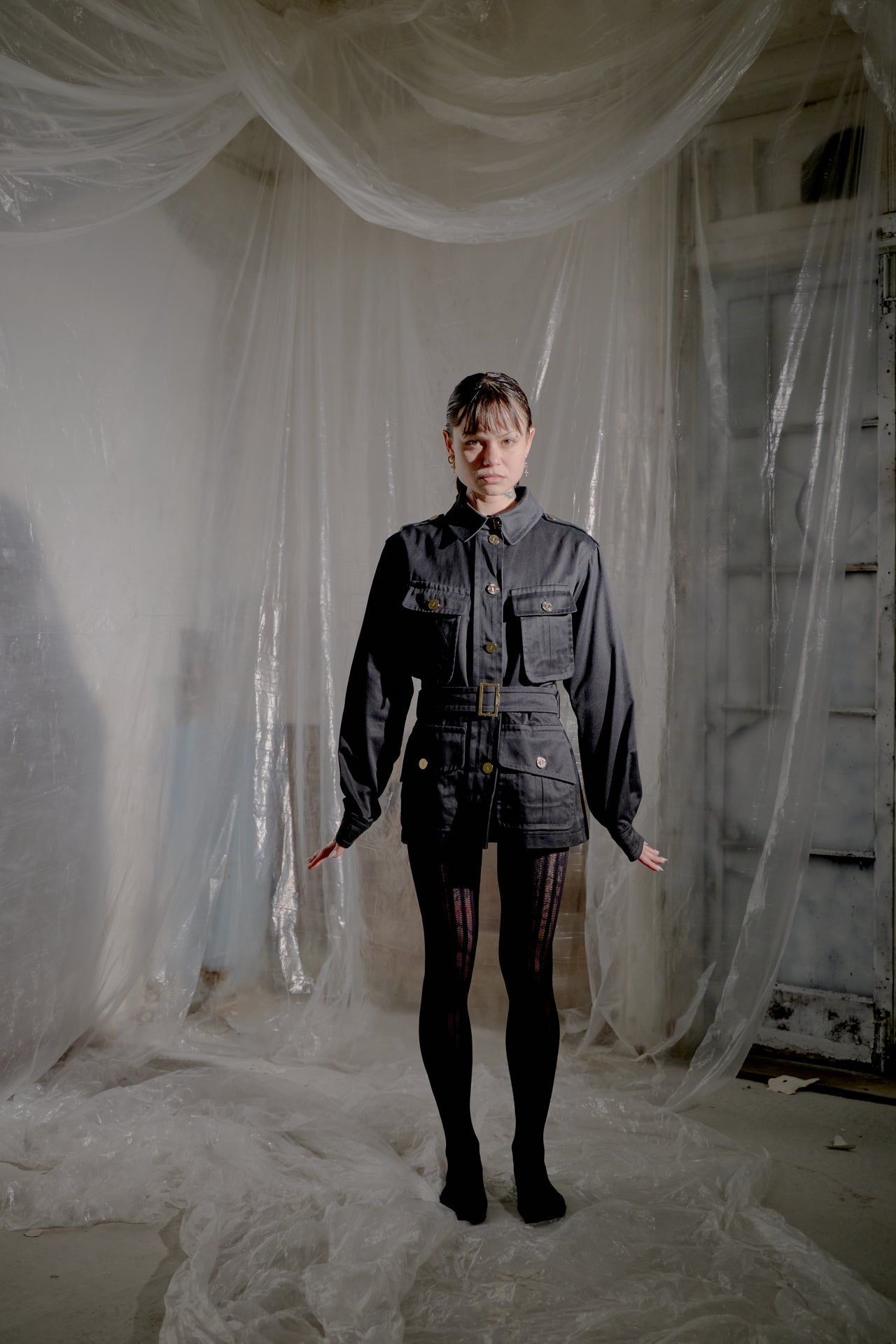 Saint Laurent 2003 Etched Button Belted Safari Jacket