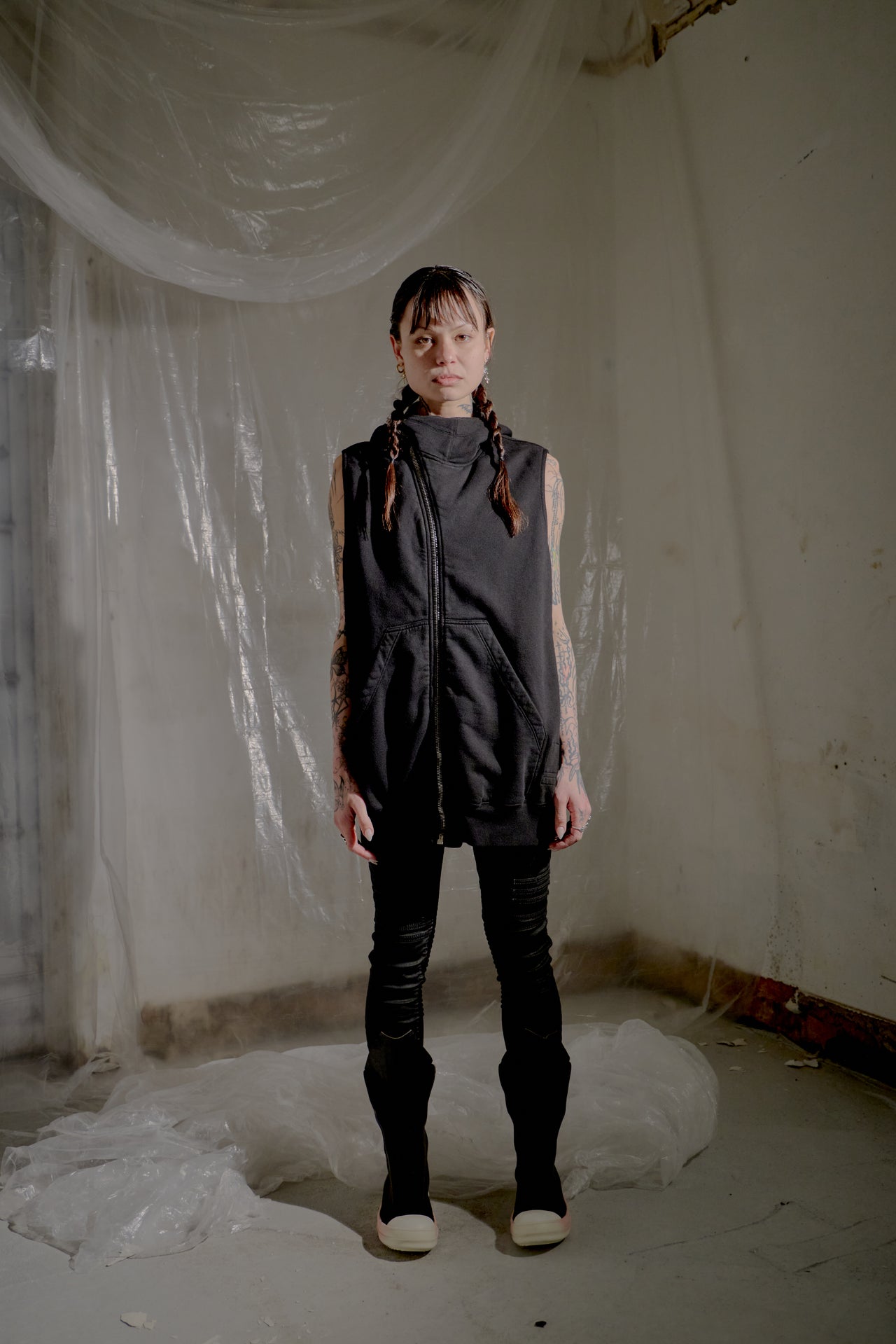 Rick Owens DRKSHDW SS 2017 Sleeveless Asymmetric Zip Hoodie