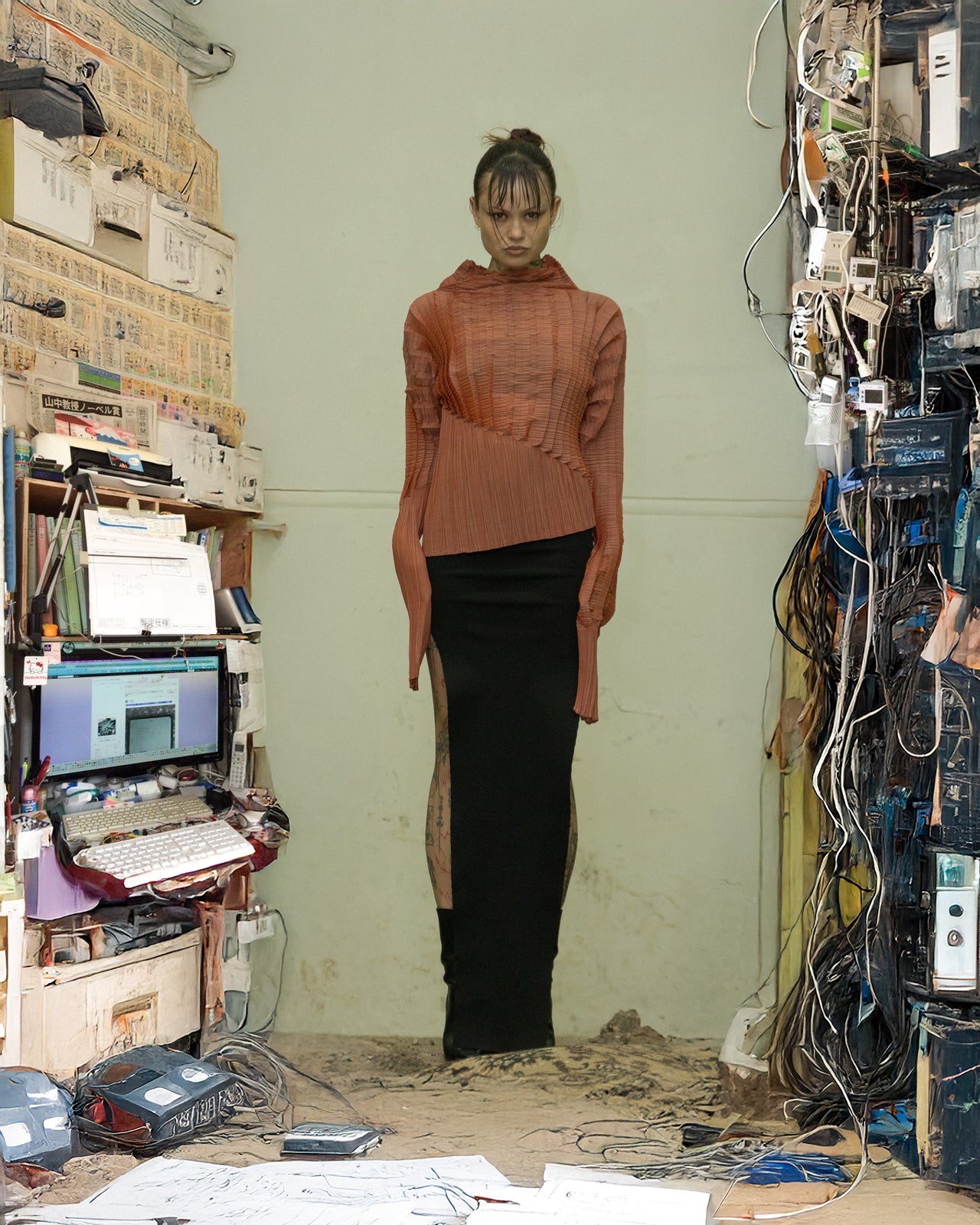 Issey Miyake SS 1998 Sculptural mockneck long sleeve top