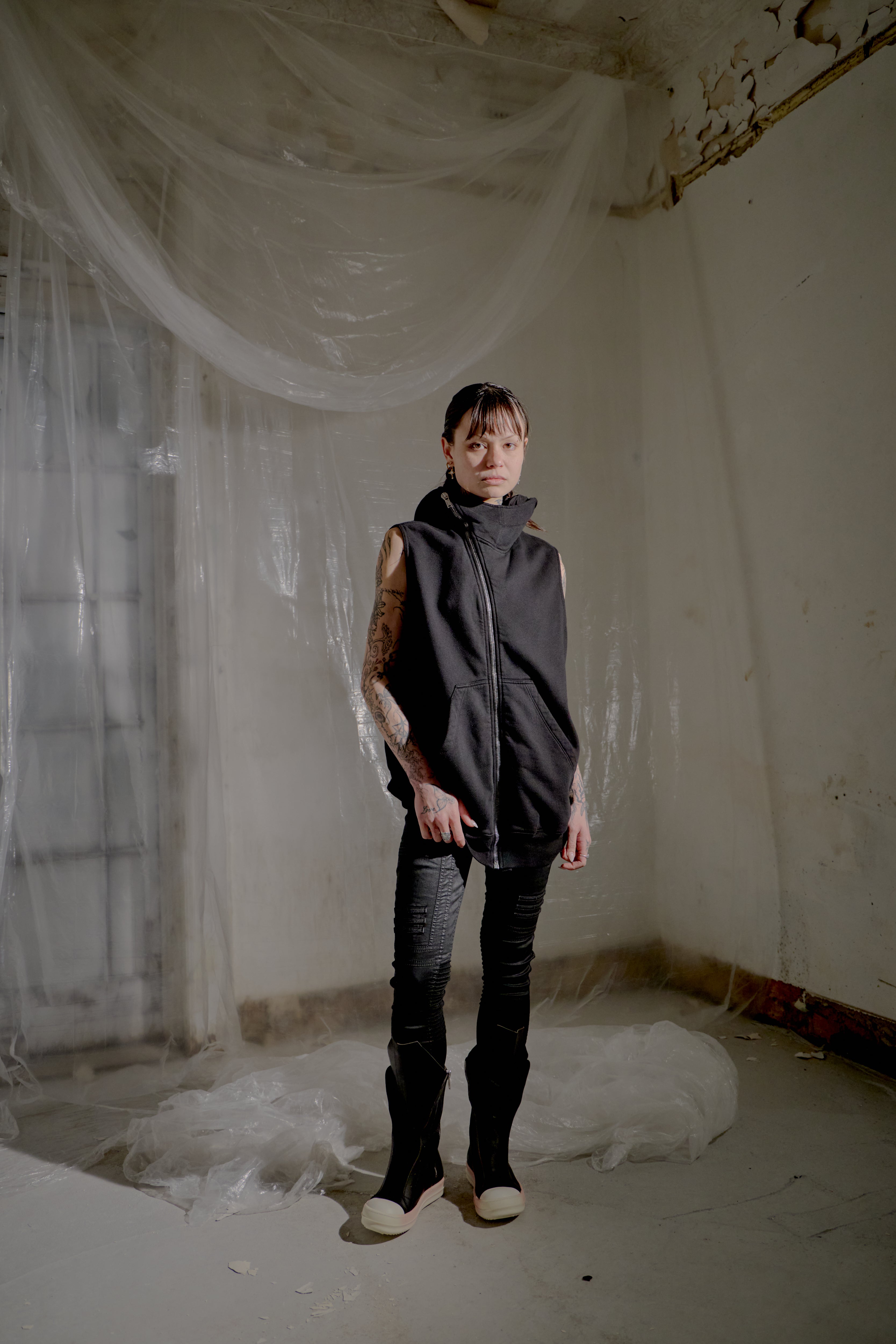 Rick Owens | DRKSHDW SS 2017 Sleeveless Asymmetric Zip Hoodie - KOT-J