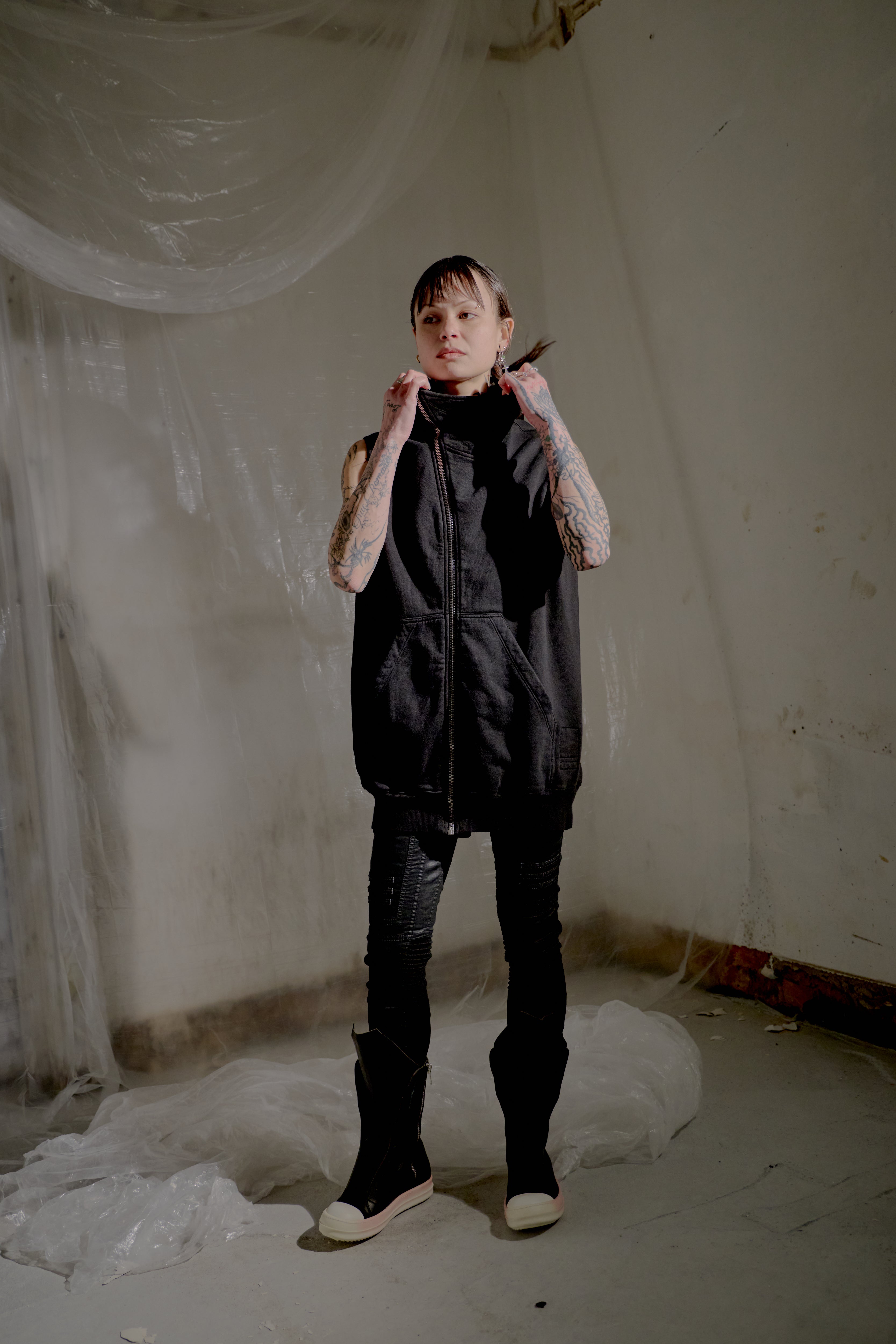 Rick Owens | DRKSHDW SS 2017 Sleeveless Asymmetric Zip Hoodie - KOT-J
