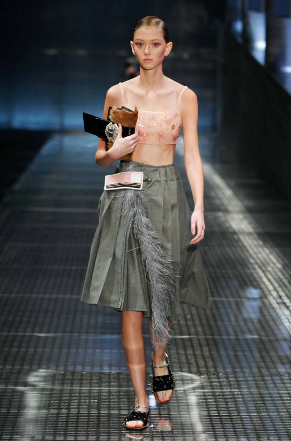 Prada SS 2017 Look 46 Wool velcro pleated skirt
