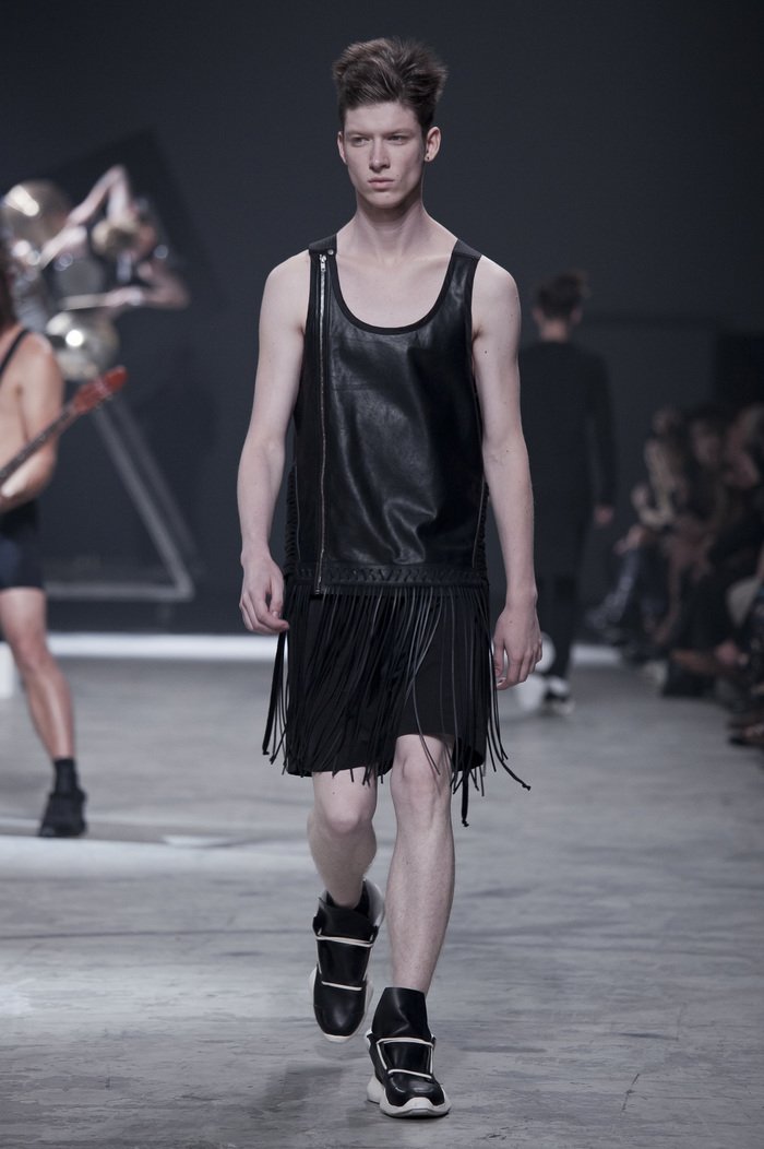 Rick Owens SS 2014 Vicious leather tassel tank with zip