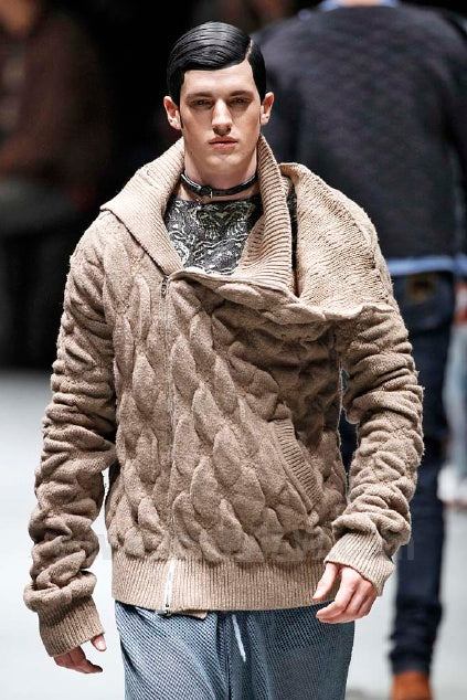 Vivienne Westwood AW 2014 Runway Look 27 Asymmetric Camel Hair Knit Zip Cardigan